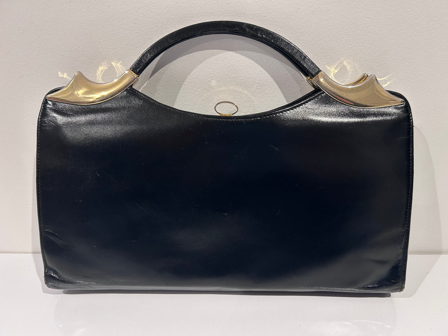 Vintage 1960s ACKERY Stunning Large Black Leather Mod Style Handbag