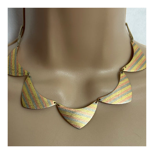 Vintage Gold Tone Stripe Panel Design Choker Necklace