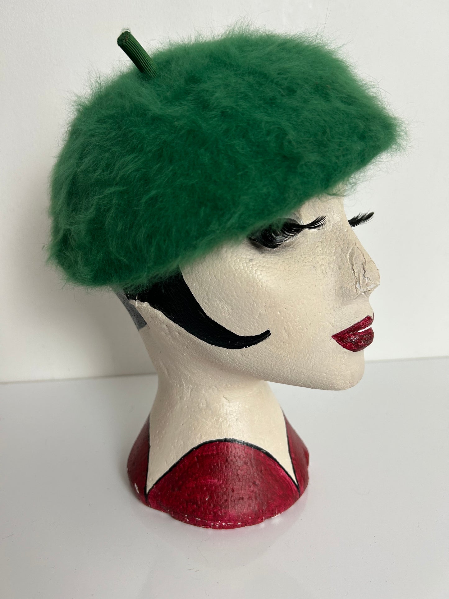 Vintage 1960s KANGOL Green Super Angora Beret Style Pill Box Hat