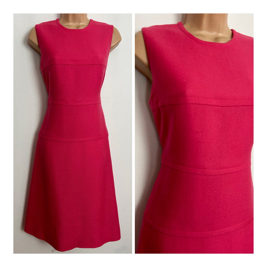 Vintage 1960s UK Size 8 Bubblegum Pink Sleeveless Wool Mix Mod Shift Dress