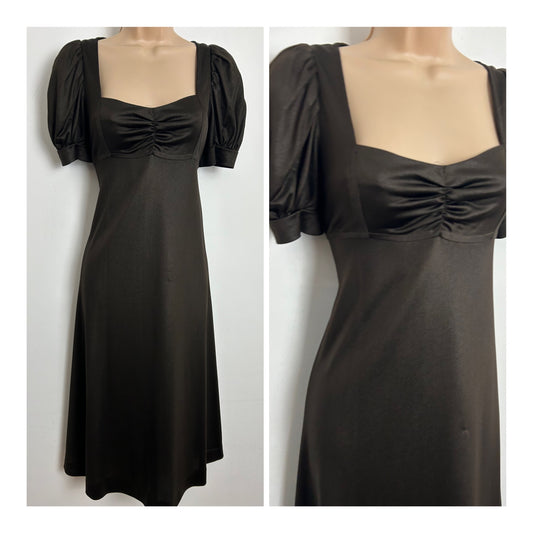 Vintage 1970s CITY SWINGERS Size 8 Dark Brown Short Sleeve Midi Day Dress