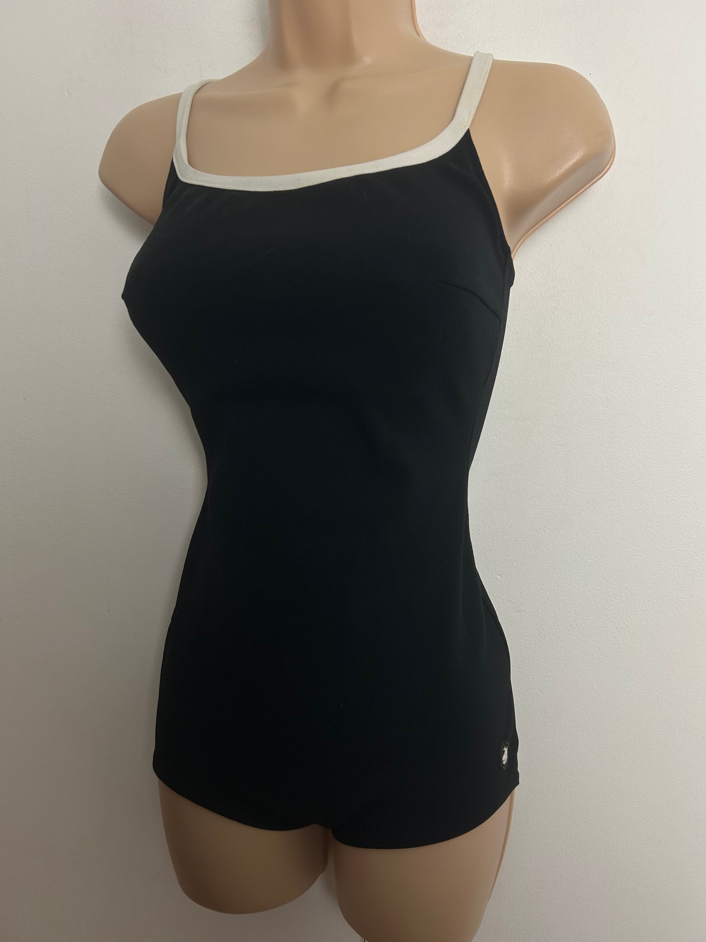 Vintage Early 1970s ARIELLA Size 10-12 Black & Off White Strap Moulded Cups Swimsuit