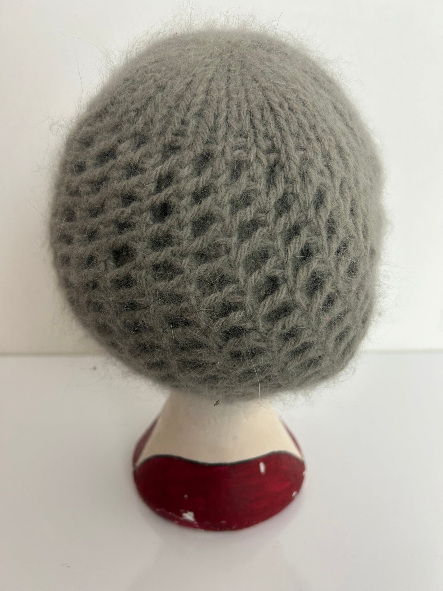 Vintage 1970s Grey Chunky Knit Super Soft Angora & Wool Beanie Winter Hat