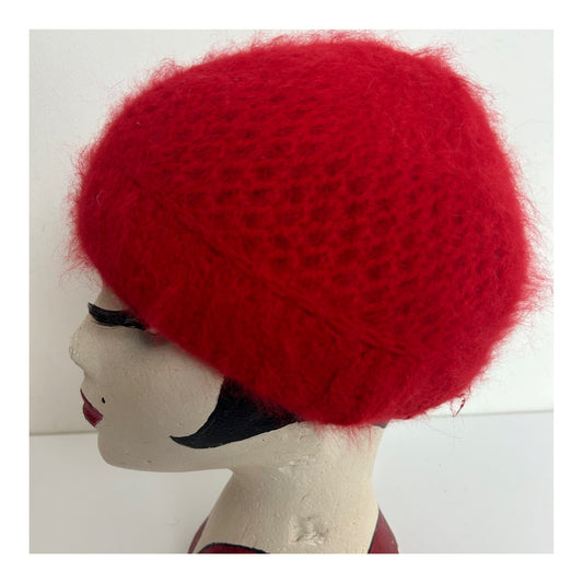 Vintage Red Super Soft Angora Mix Beanie Style Winter Hat