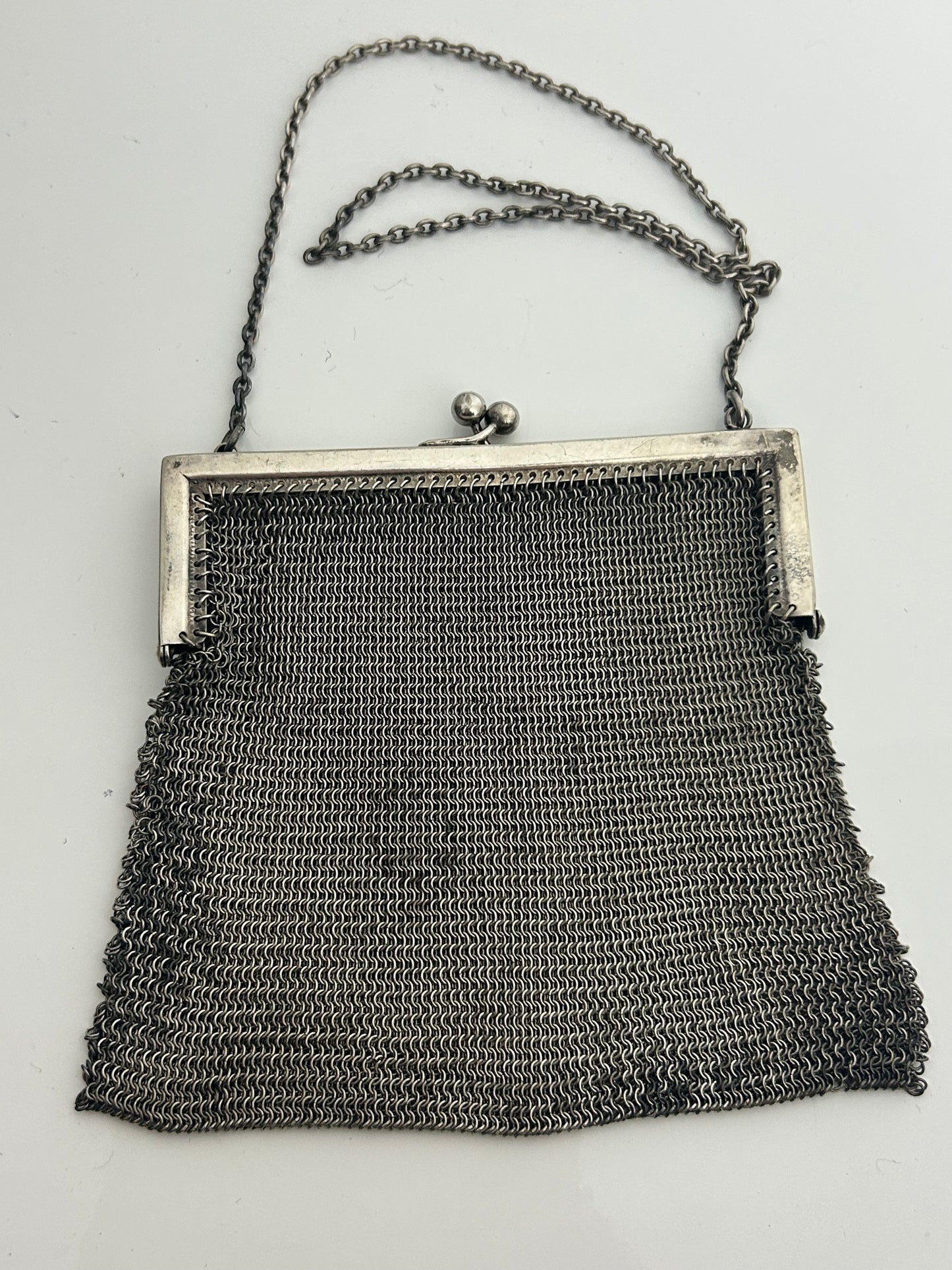 Vintage Antique Silver Mesh Chainmail Small Kiss Lock Fastening Purse