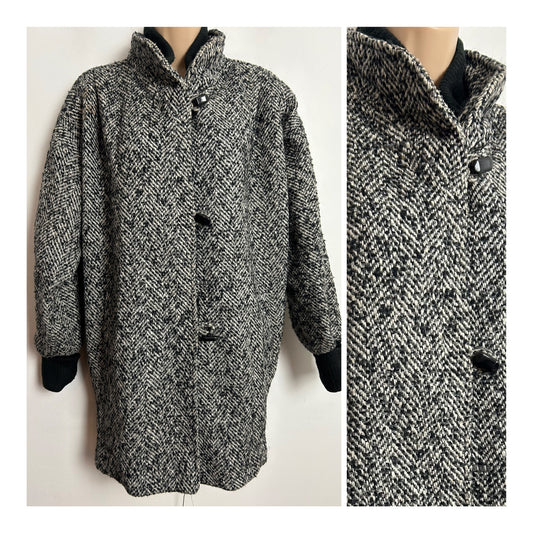 Vintage 1980s/1990s NEW YORK GIRL UK Size 14-16 Grey Tones Tweed Wool Coat