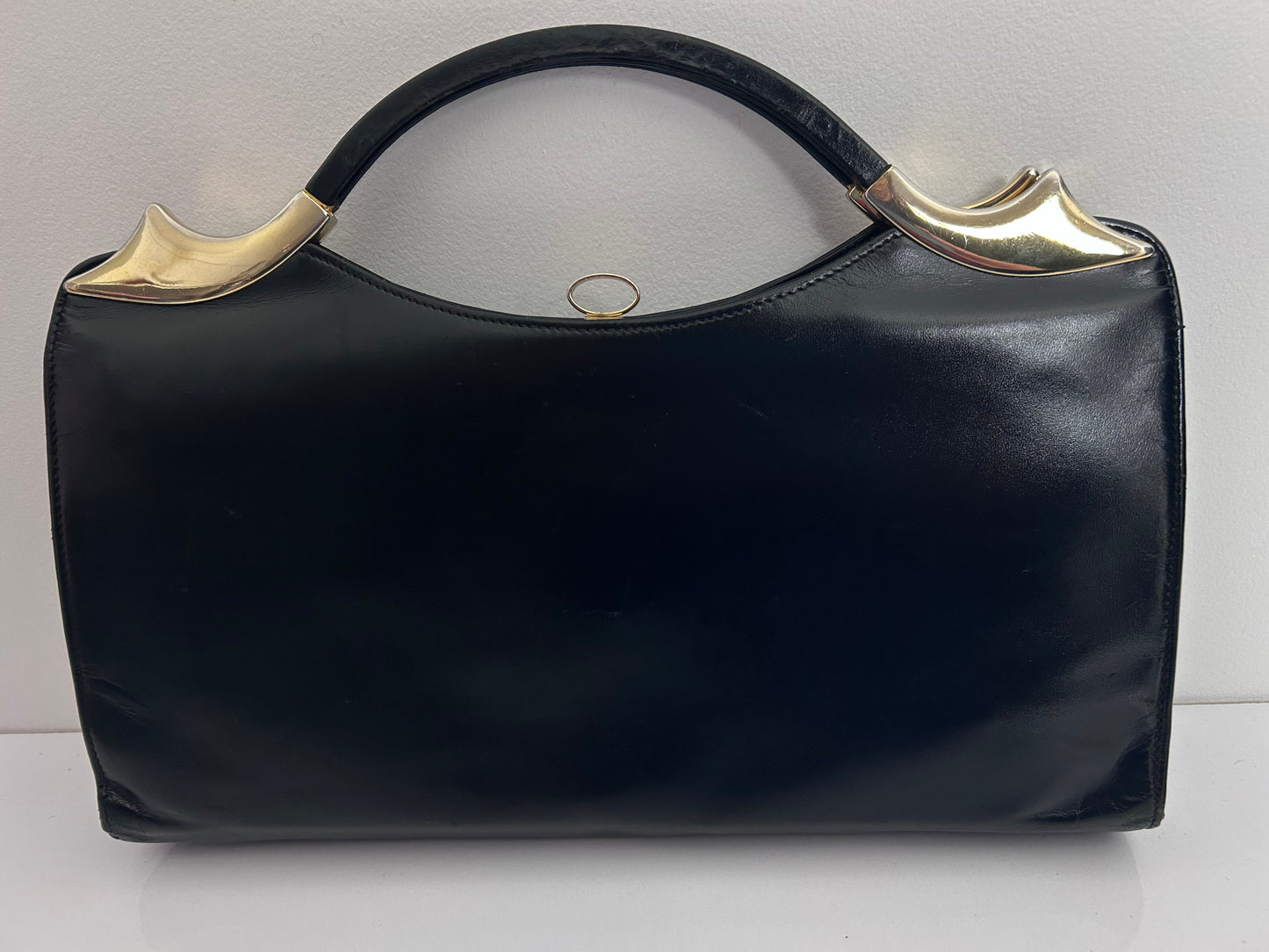 Vintage 1960s ACKERY Stunning Large Black Leather Mod Style Handbag