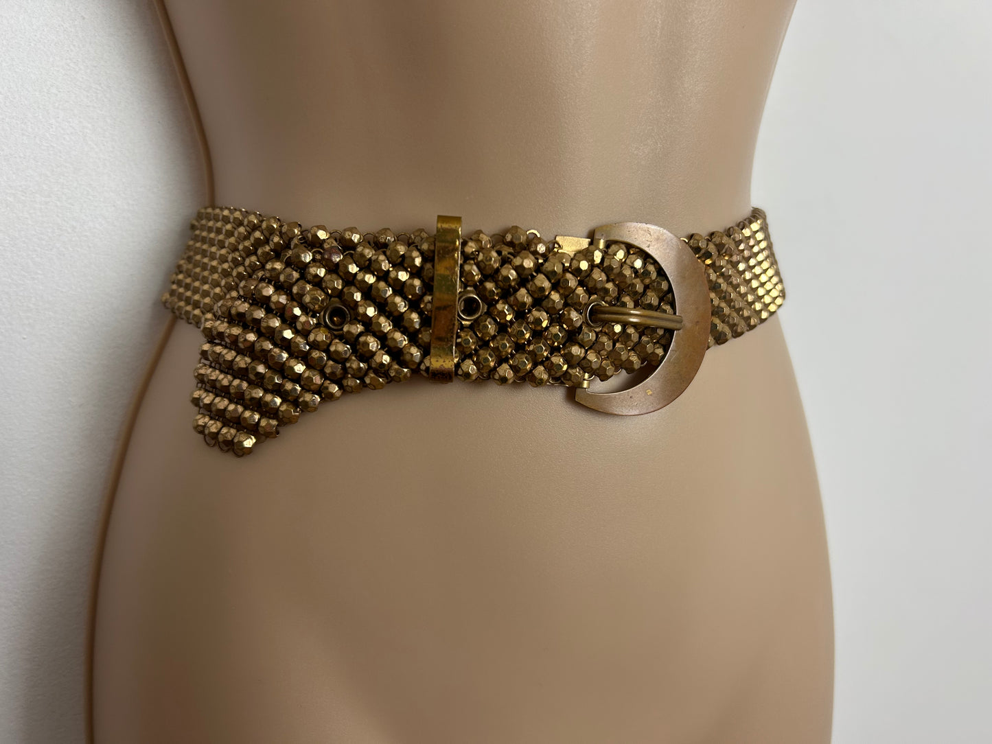 Vintage Dark Gold Tone Mixed Metal Multi Faceted Mesh Belt Up to Size 10-12