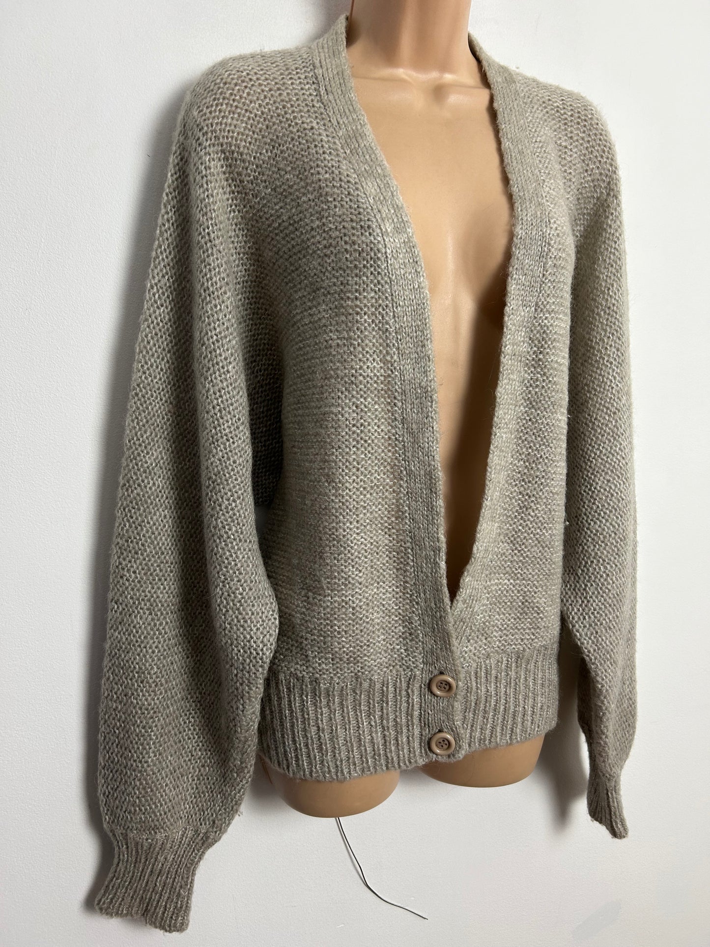 Vintage 1980s JEAN AUSSI UK Size 14-16 Stone Beige Mohair Mix Long Sleeve Cardigan