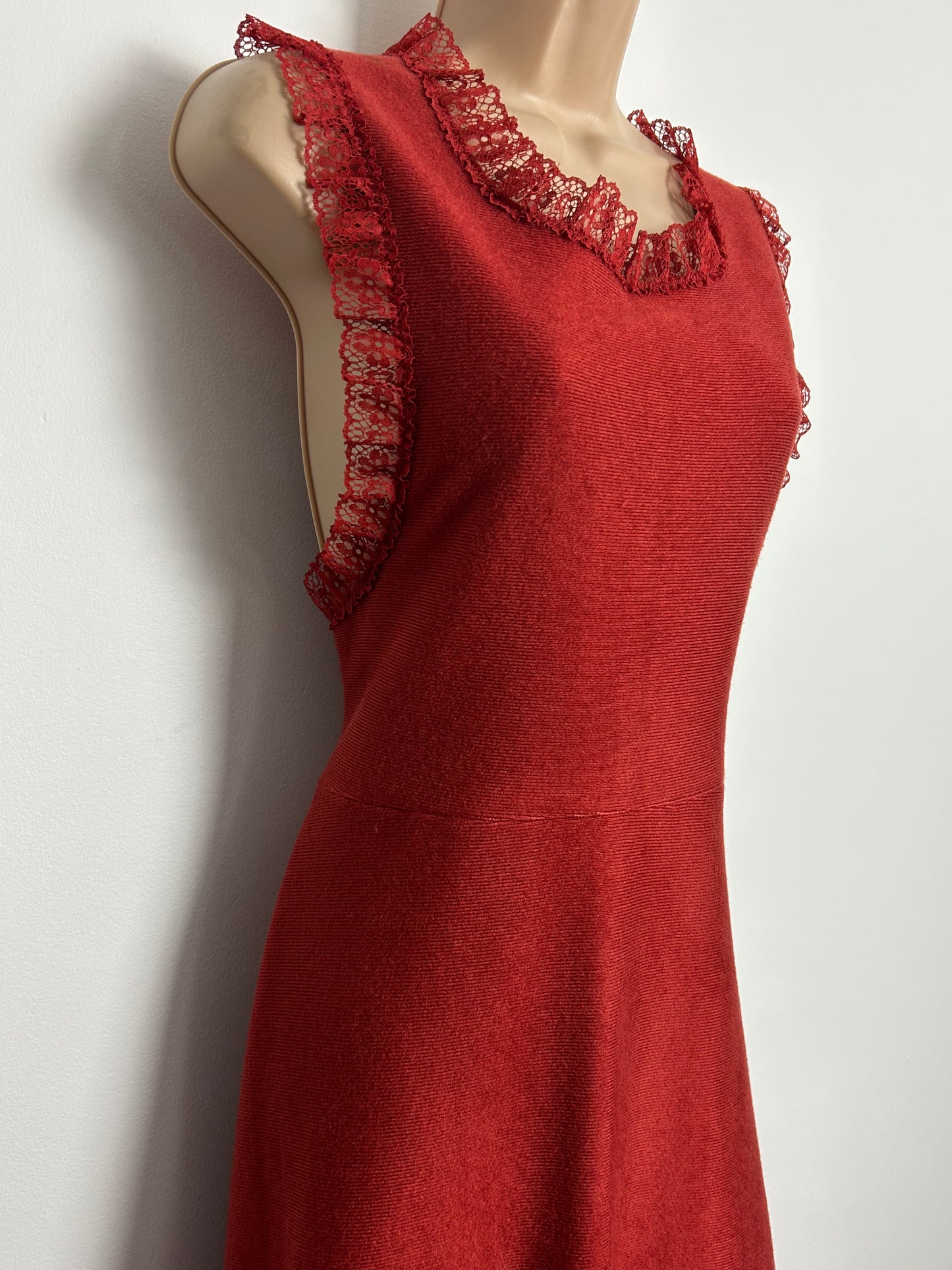Vintage 1970s ST MICHAEL Size 10 Terracotta Lace Trim Open Side Maxi Dress