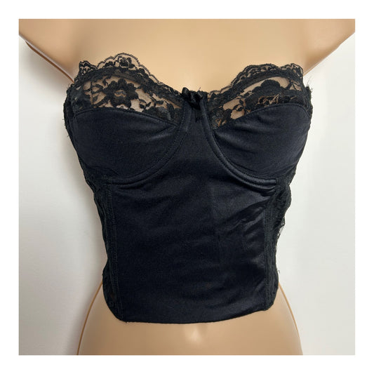 Vintage 34/36C Black Lace Strapless Underwire Boned Corset/Basque