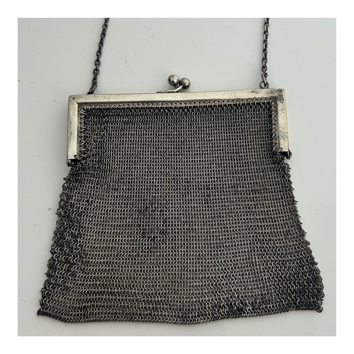 Vintage Antique Silver Mesh Chainmail Small Kiss Lock Fastening Purse