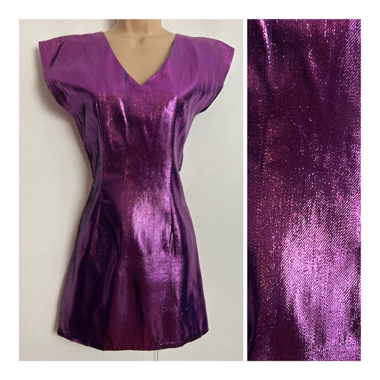 Vintage 1980s JINTY'S BUBBLES UK Size 6-8 Purply Pink Lame Mini Party Dress