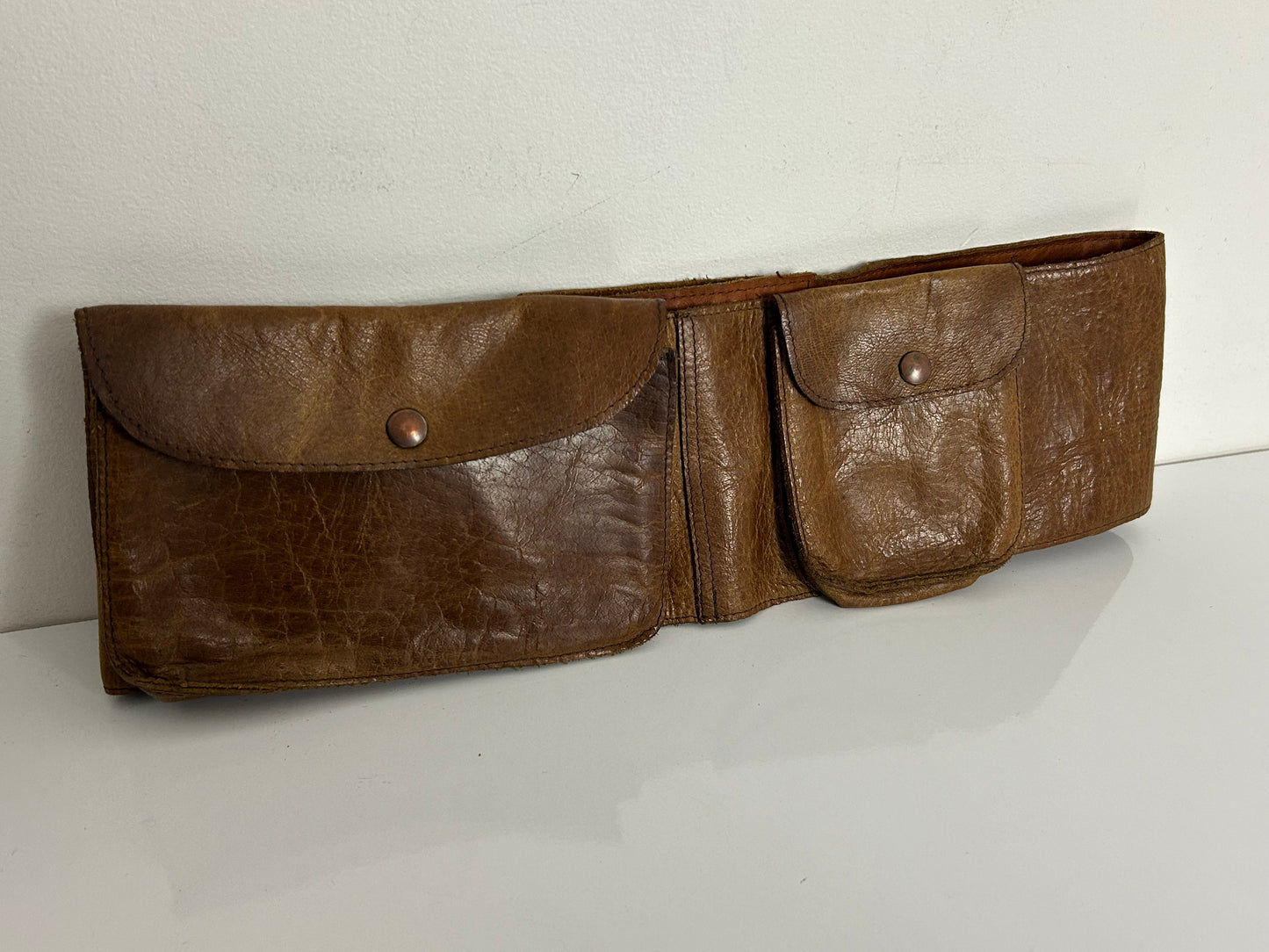 Vintage 1970s Dark Tan Brown Leather Money Market Traders Utility Belt