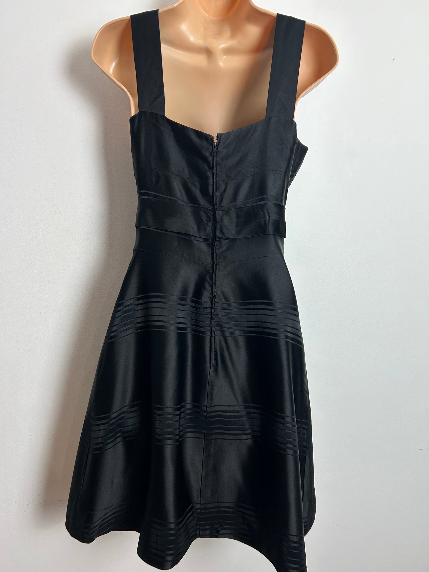 Vintage 1960s Size 8 Black Stripe Satin Sash Belted Party Dress