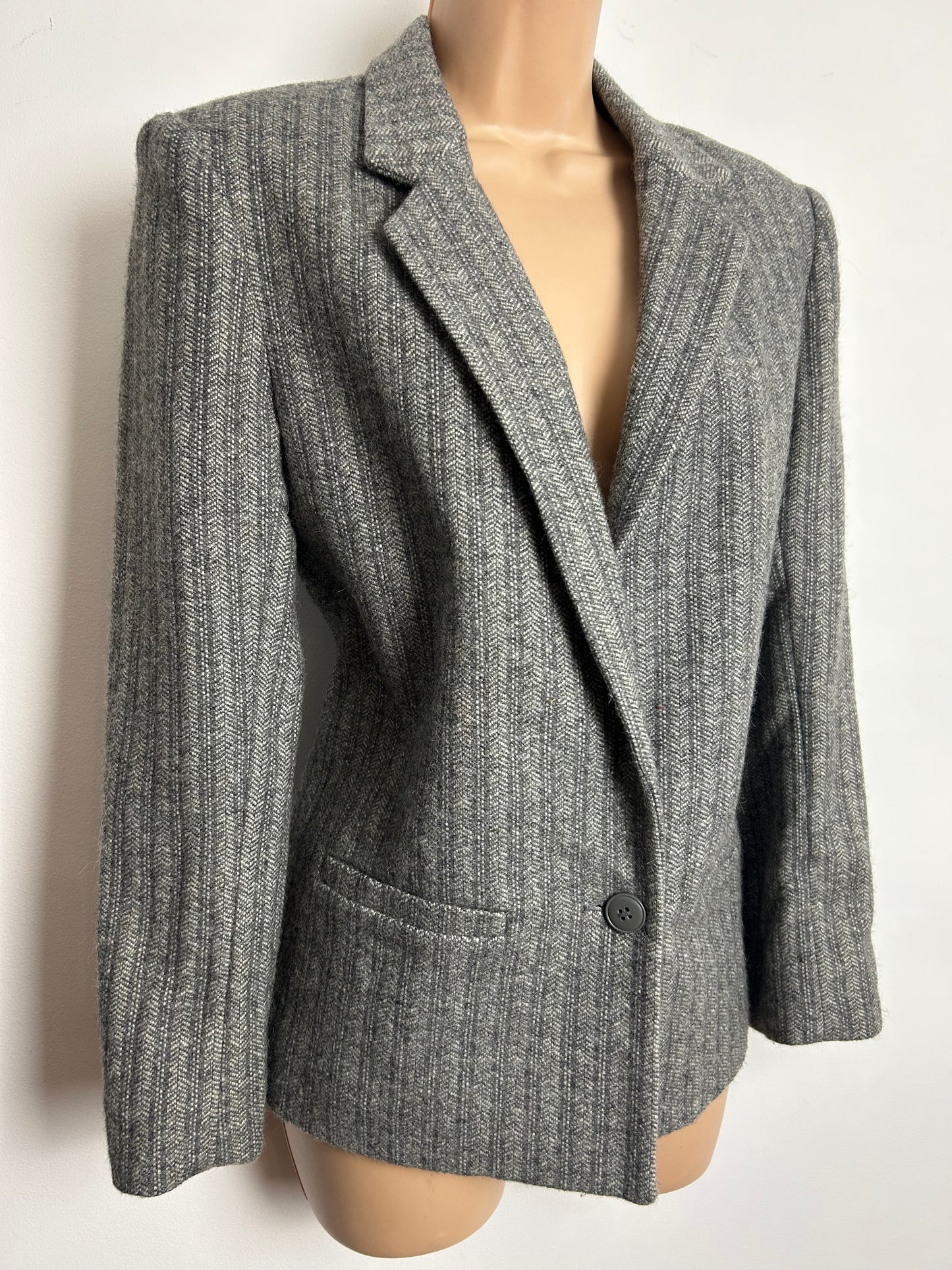 Vintage 1980s SIGNATURE BY REED ROBERTS Size 12 Grey Herringbone Wool & Alpaca Mix Blazer