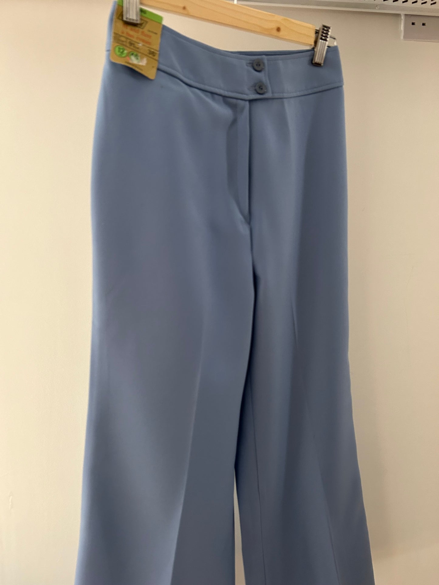 Vintage 1970s ST MICHAEL UK Size 6 DEADSTOCK Powder Blue Long Fit & Flare Flared Trousers