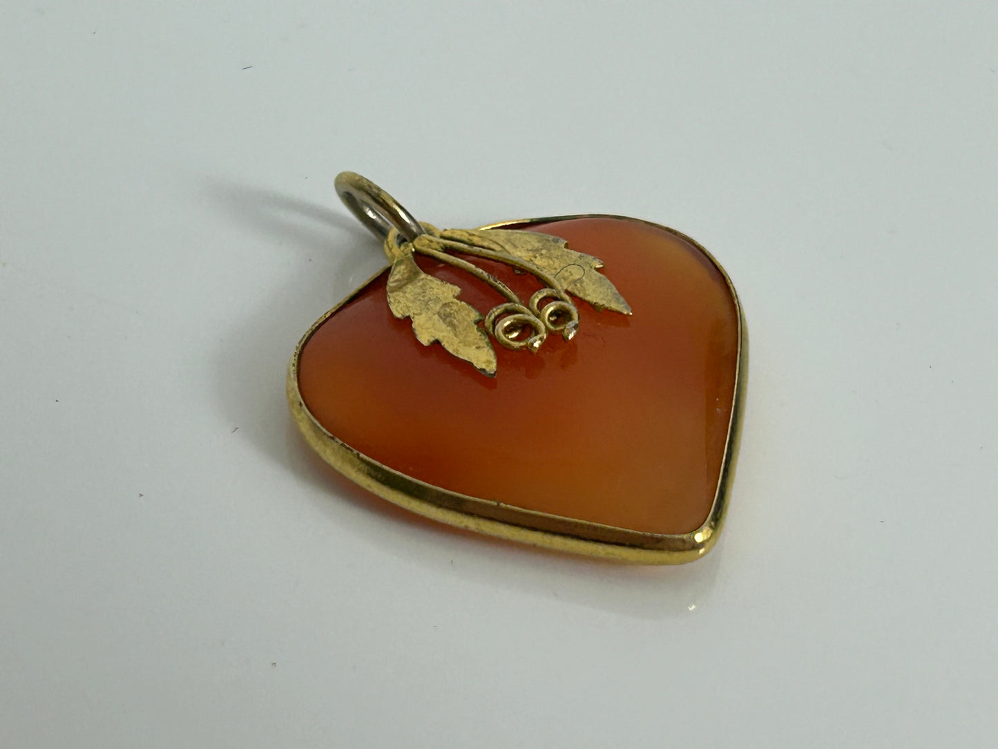Vintage 1970s Gorgeous Amber Heart Shaped Gold Gilt Pendant