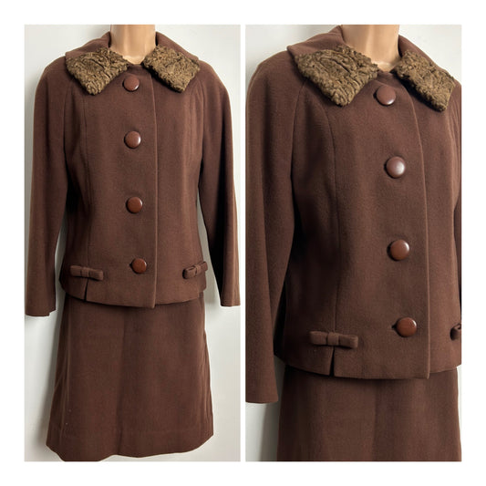 Vintage Late 1940's CRAYSON LONDON Size 6-8 Brown Wool & Camel Hair Skirt Suit