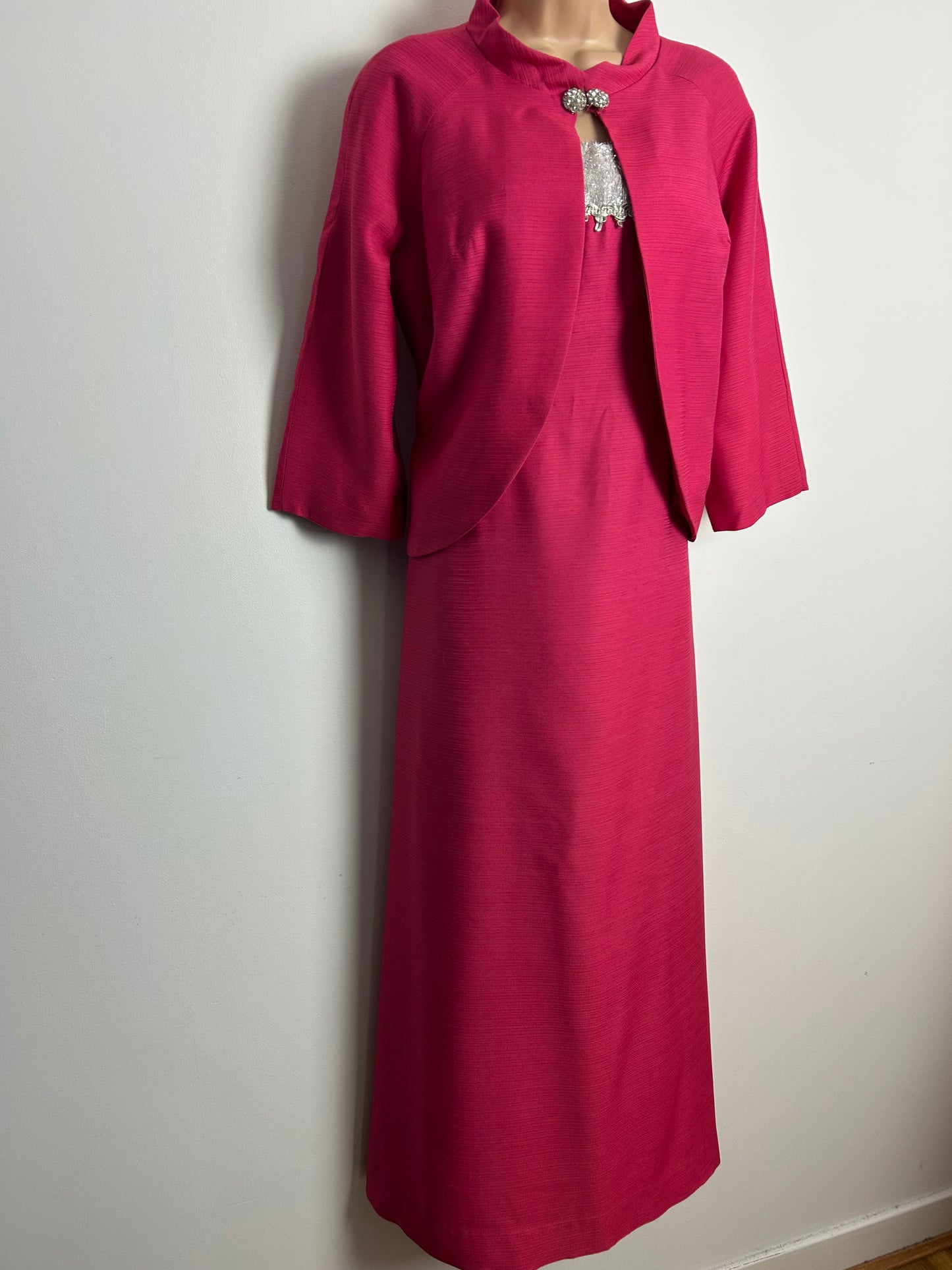 Vintage Early 1960s BLANES Size 10-12 Hot Pink & Silver Tinsel Evening Occasion Dress & Matching Jacket