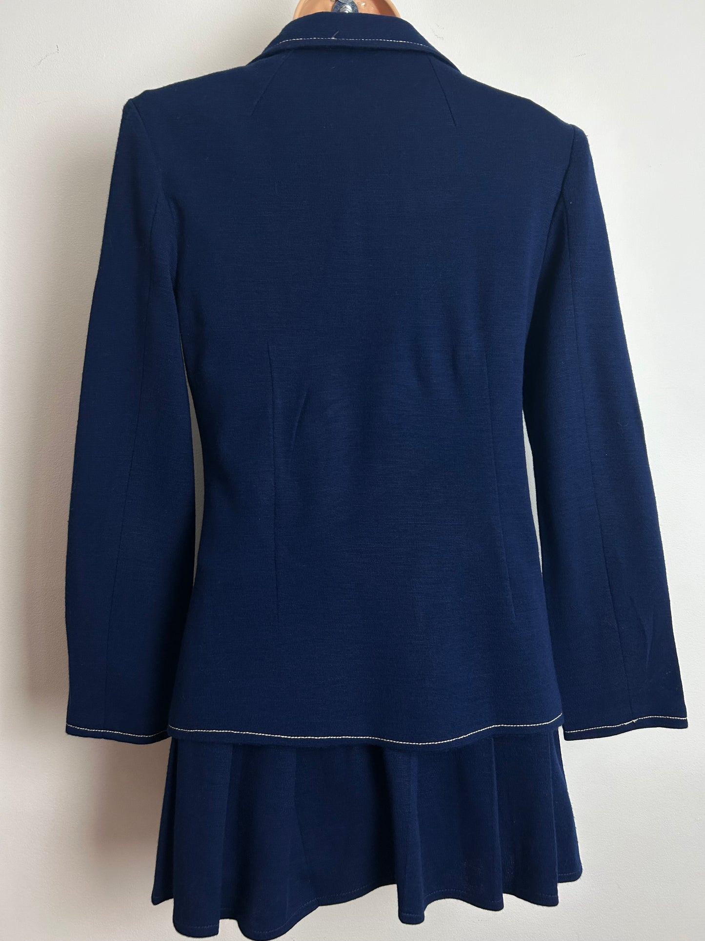 Vintage 1960s Size 8 Navy Blue Polka Dot Pleated Mini Mod Suit: Dress & Matching Jacket