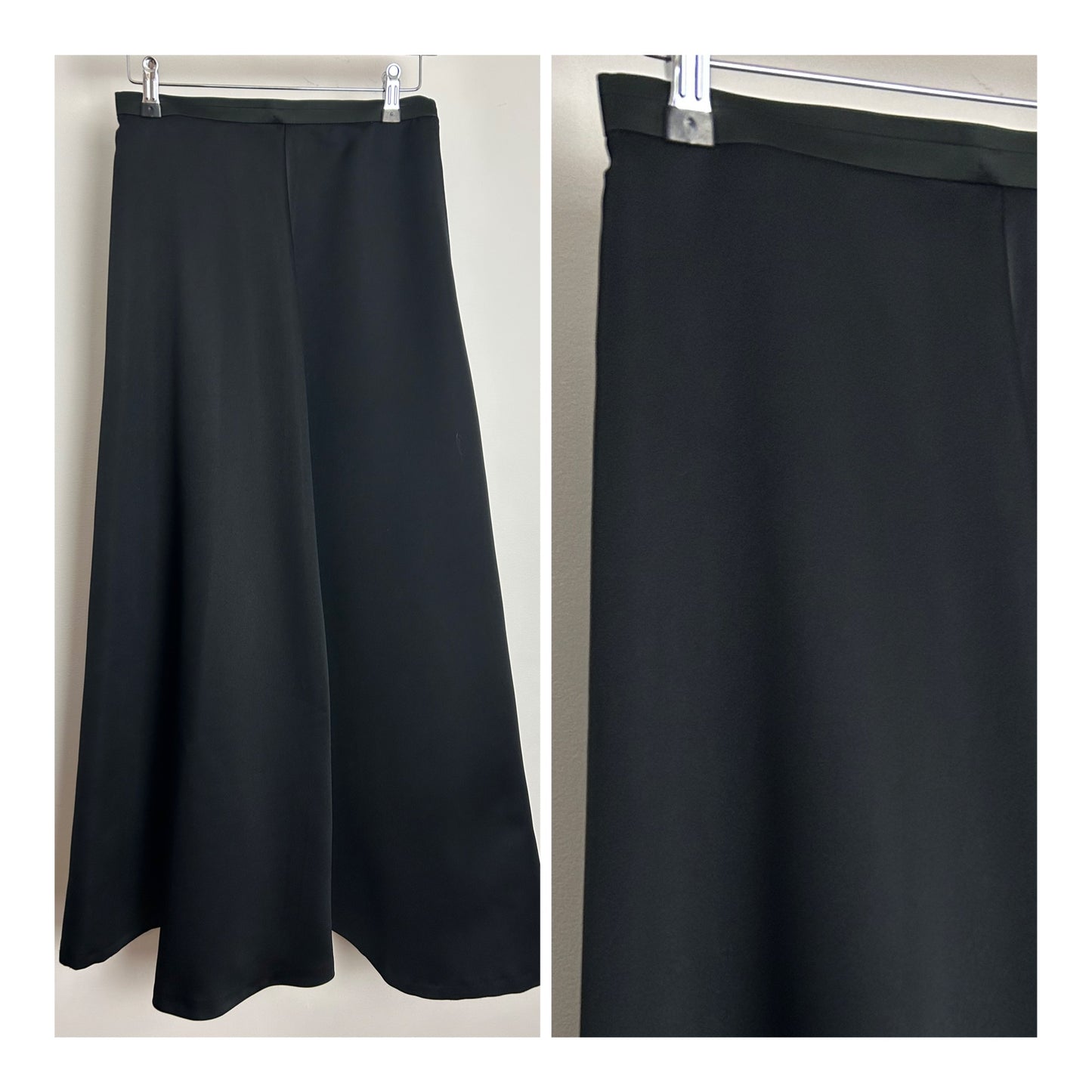 Vintage 1970s Size 6 Classic Long Black Sating Feel Maxi Skirt