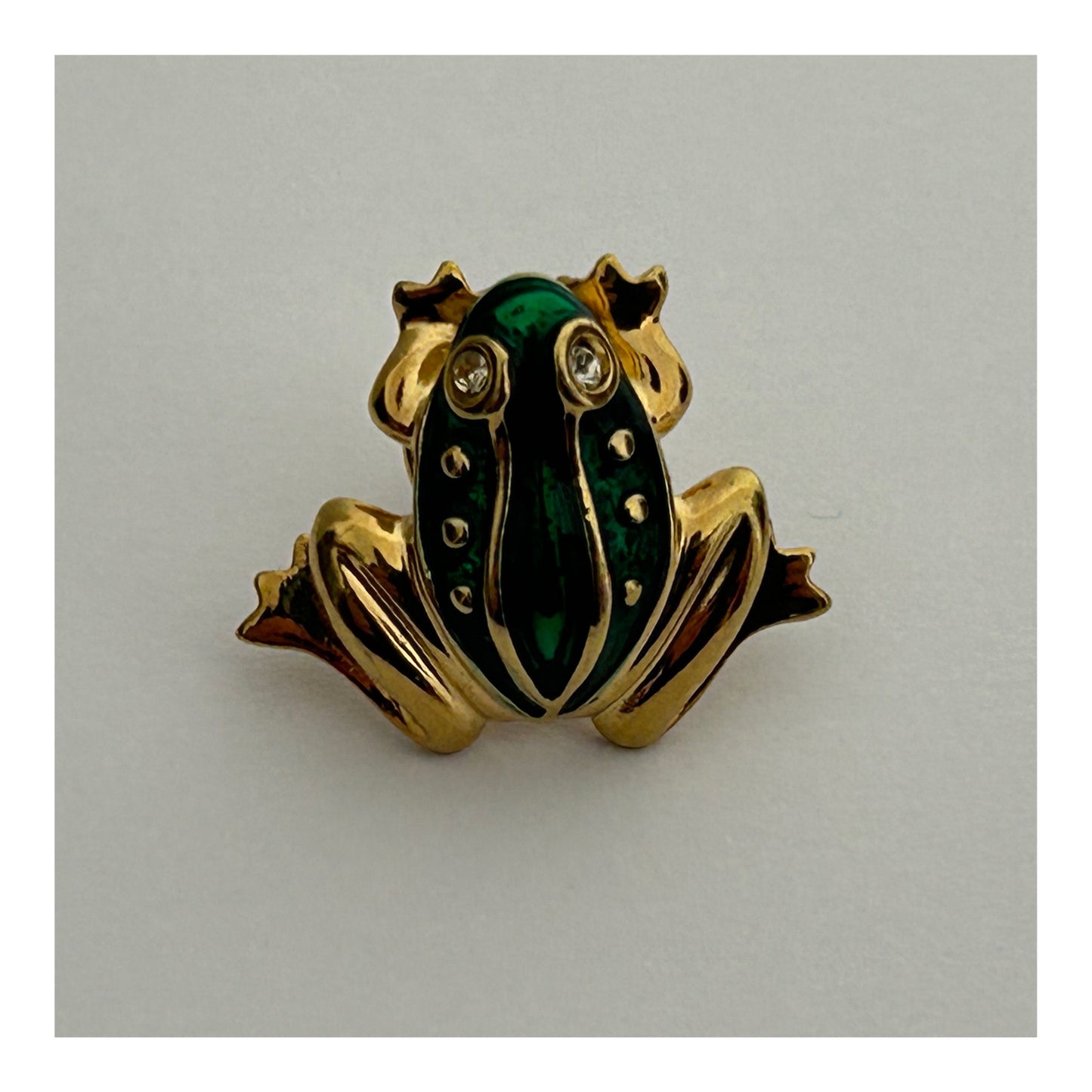 Vintage Gold Tone & Green Enamel Miniature Frog Pin Brooch