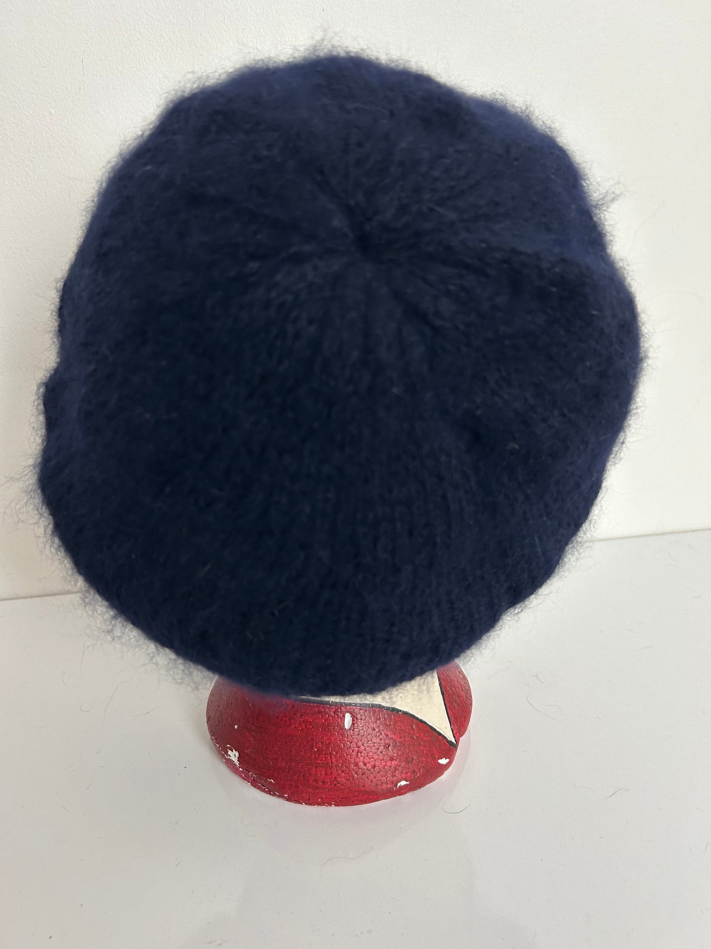 Vintage Navy Blue Angora Mix Chunky Knit Beret/Beanie Style Hat