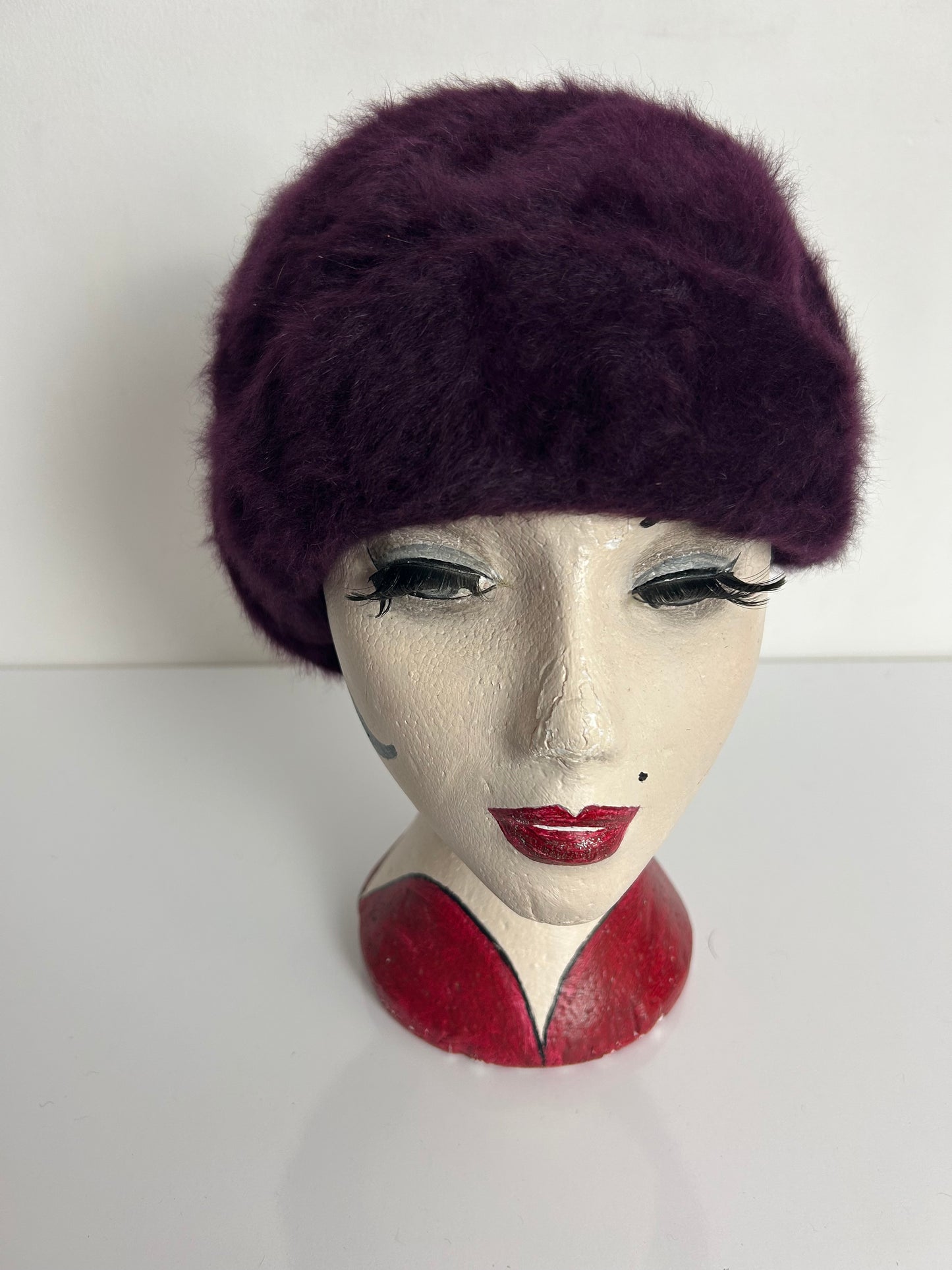 Vintage Dark Purple Angora Mix Soft Fluffy Turban Style Hat