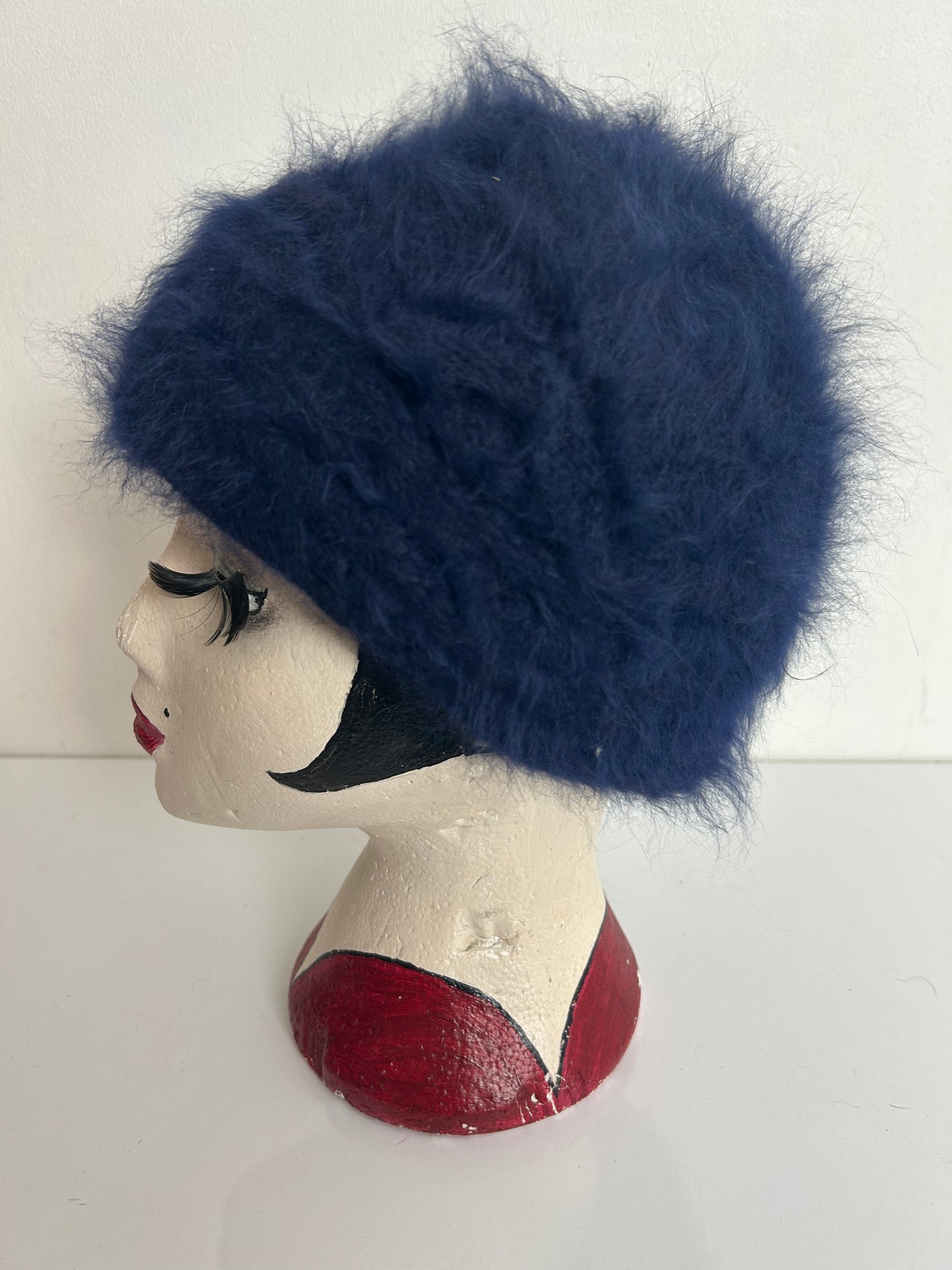 Vintage Navy Blue Angora & Wool Mix Super Soft Beanie Pull On Hat