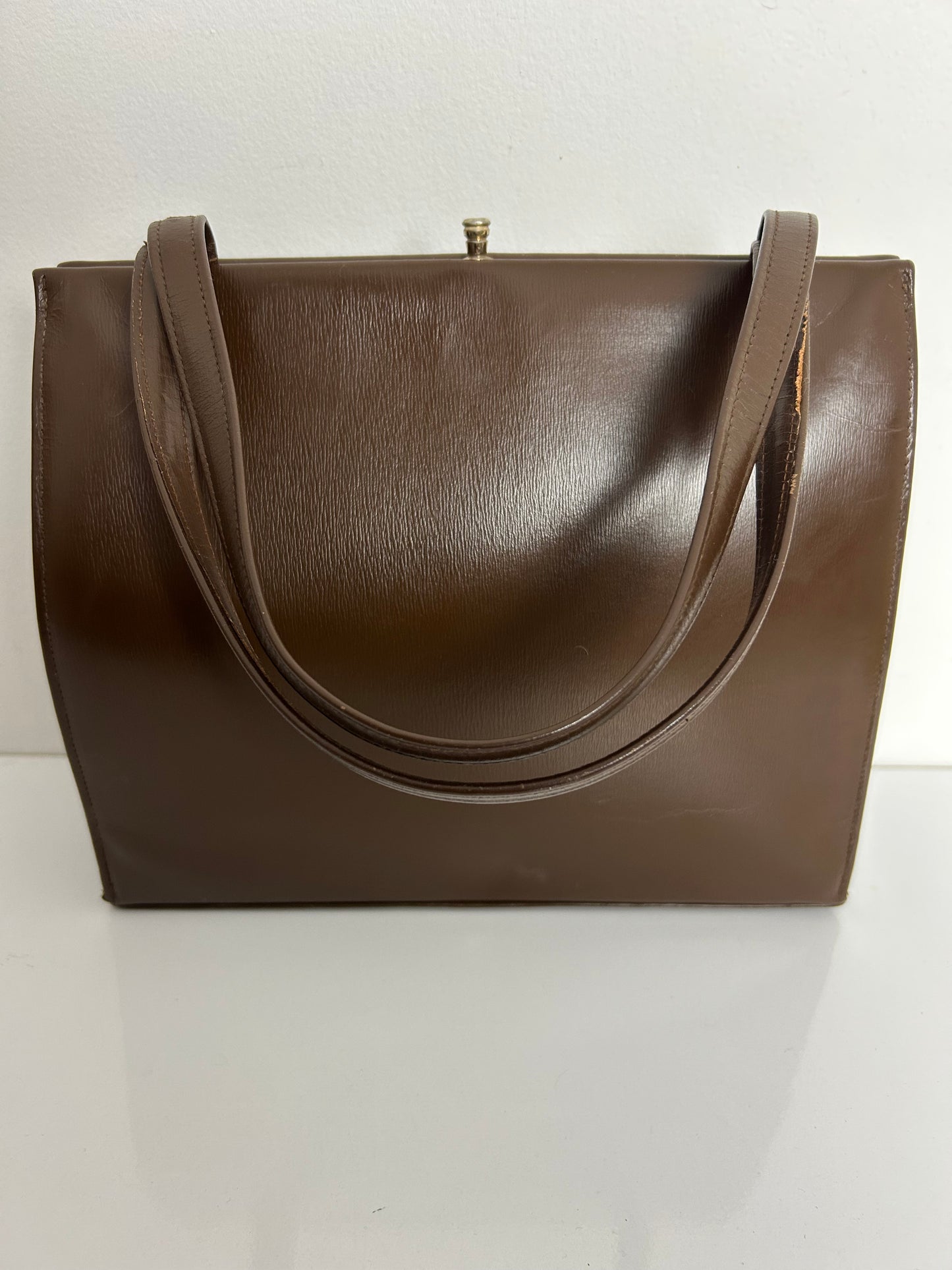Vintage 1950s Dark Brown Leather Kelly Style Handbag