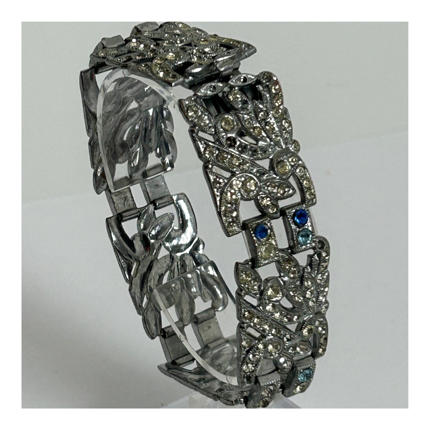 Vintage 1960s Silver Tone Paste Diamante Panelled Bracelet - Please Read