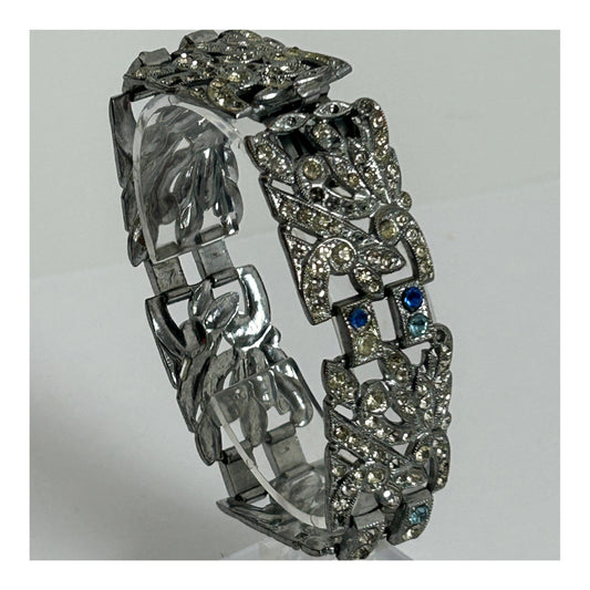 Vintage 1960s Silver Tone Paste Diamante Panelled Bracelet - Please Read