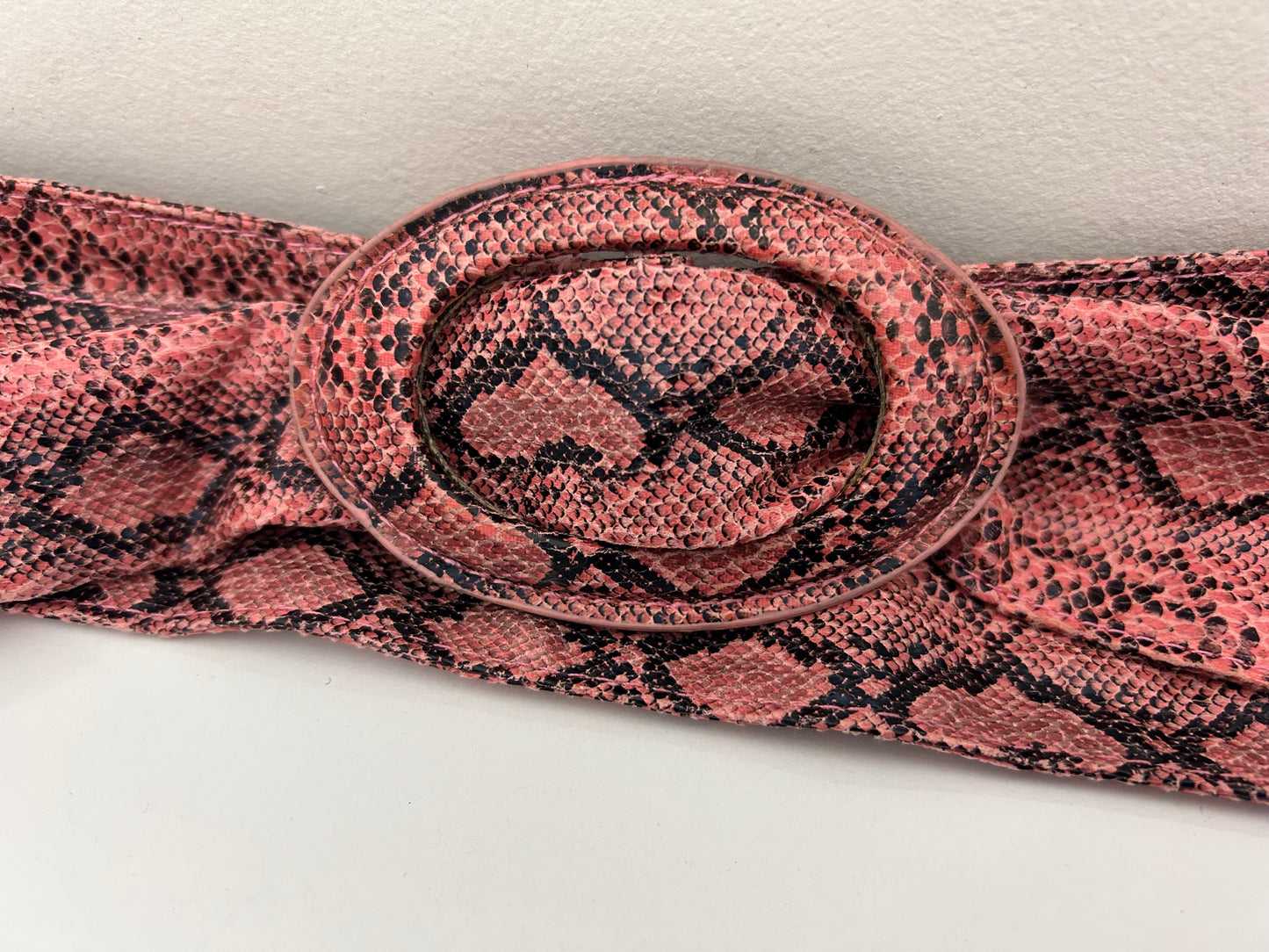 Vintage 1980s Fab Pink Python Snake Print Leather Cinch Belt