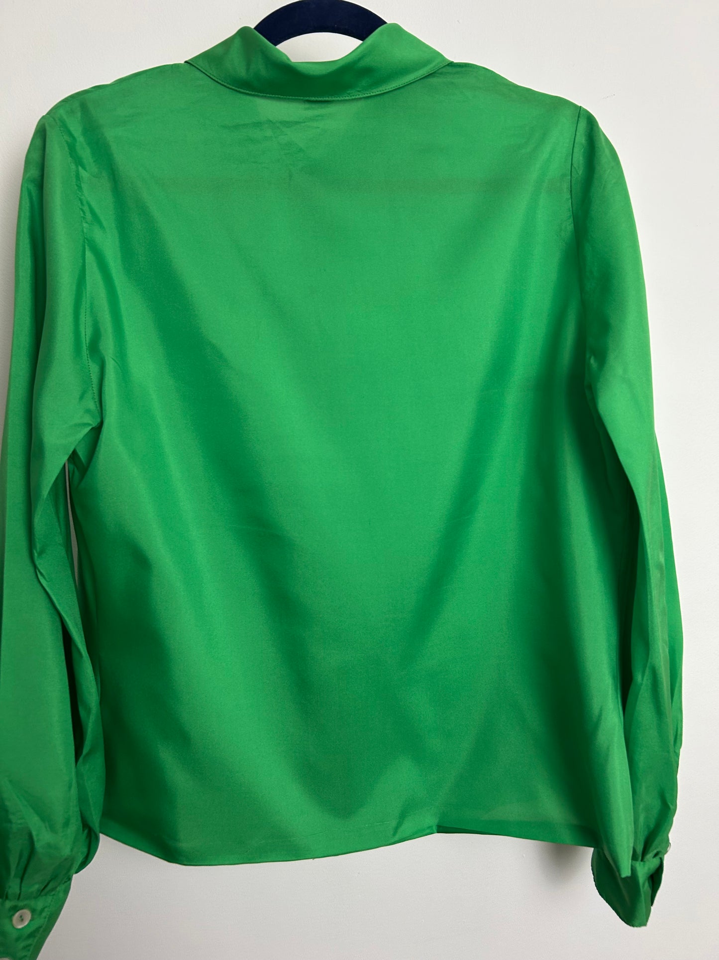 Vintage 1970s TRU Size 14-16 Green Dagger Collar Long Sleeve Stitch Detail Shirt