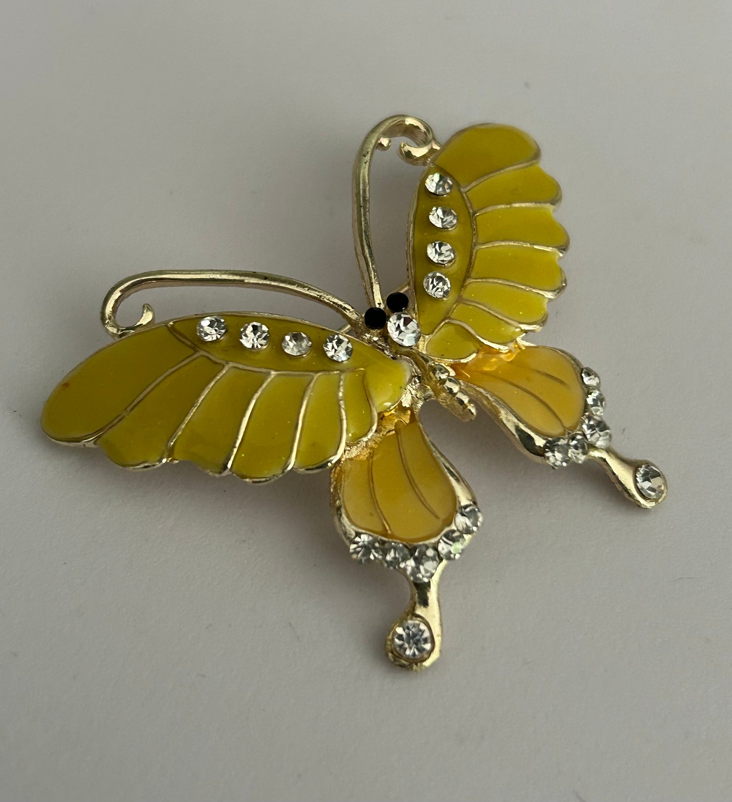 Vintage Pretty Gold Tone & Yellow Enamel Diamante Set Butterfly Pin Brooch