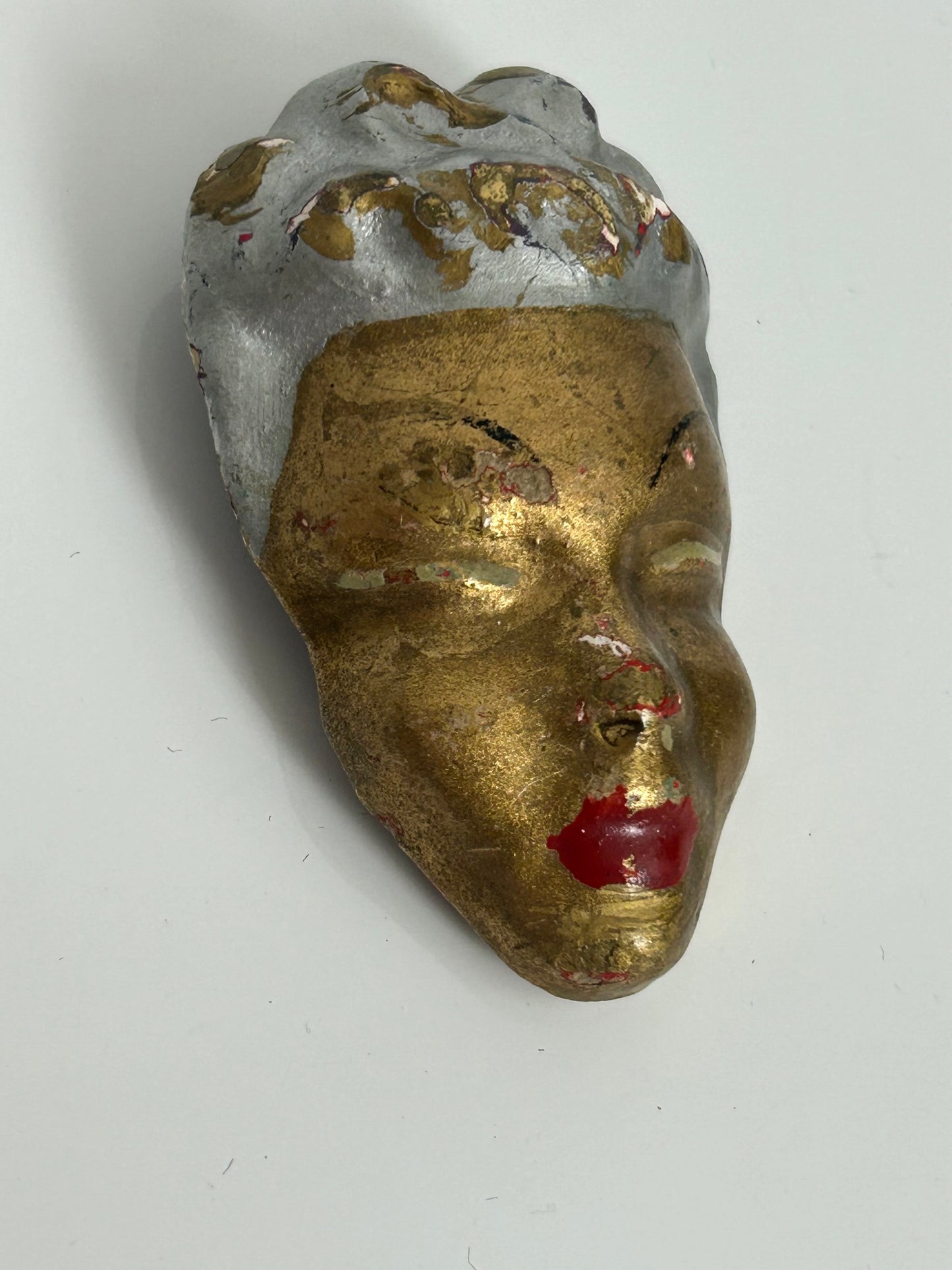 Vintage 1950s Chalk Cast Sculptural Handmade Glamor Girl Face Pin Brooch