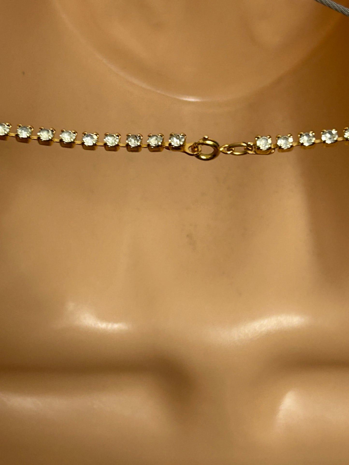 Vintage Gorgeous 1980s Does 1950s Gold Tone Diamante Set Paste Style Necklace