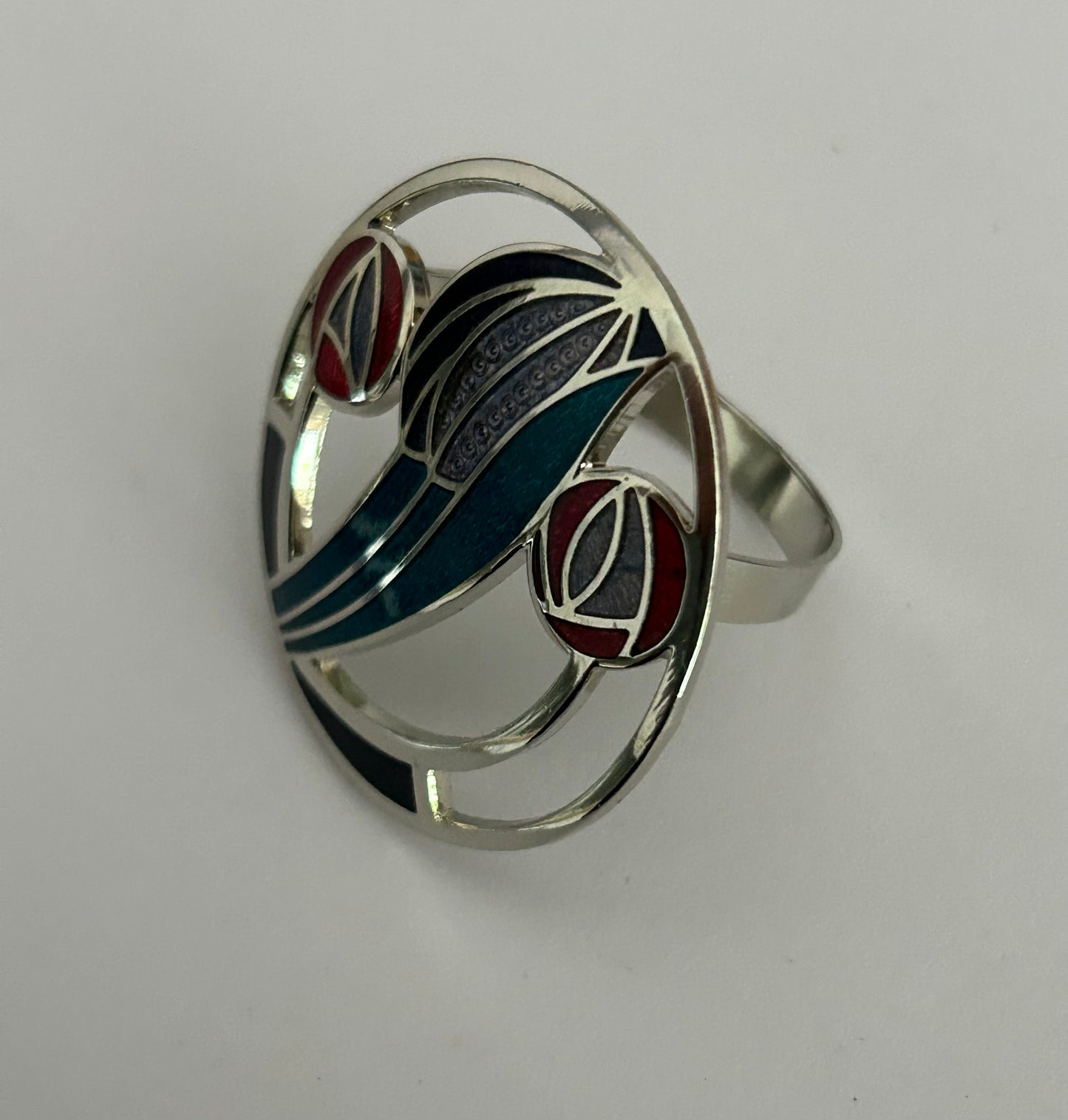 Modern SEA GEMS Rennie Mackintosh Tulip Enamel Scarf Shawl Ring - RRP £16.96