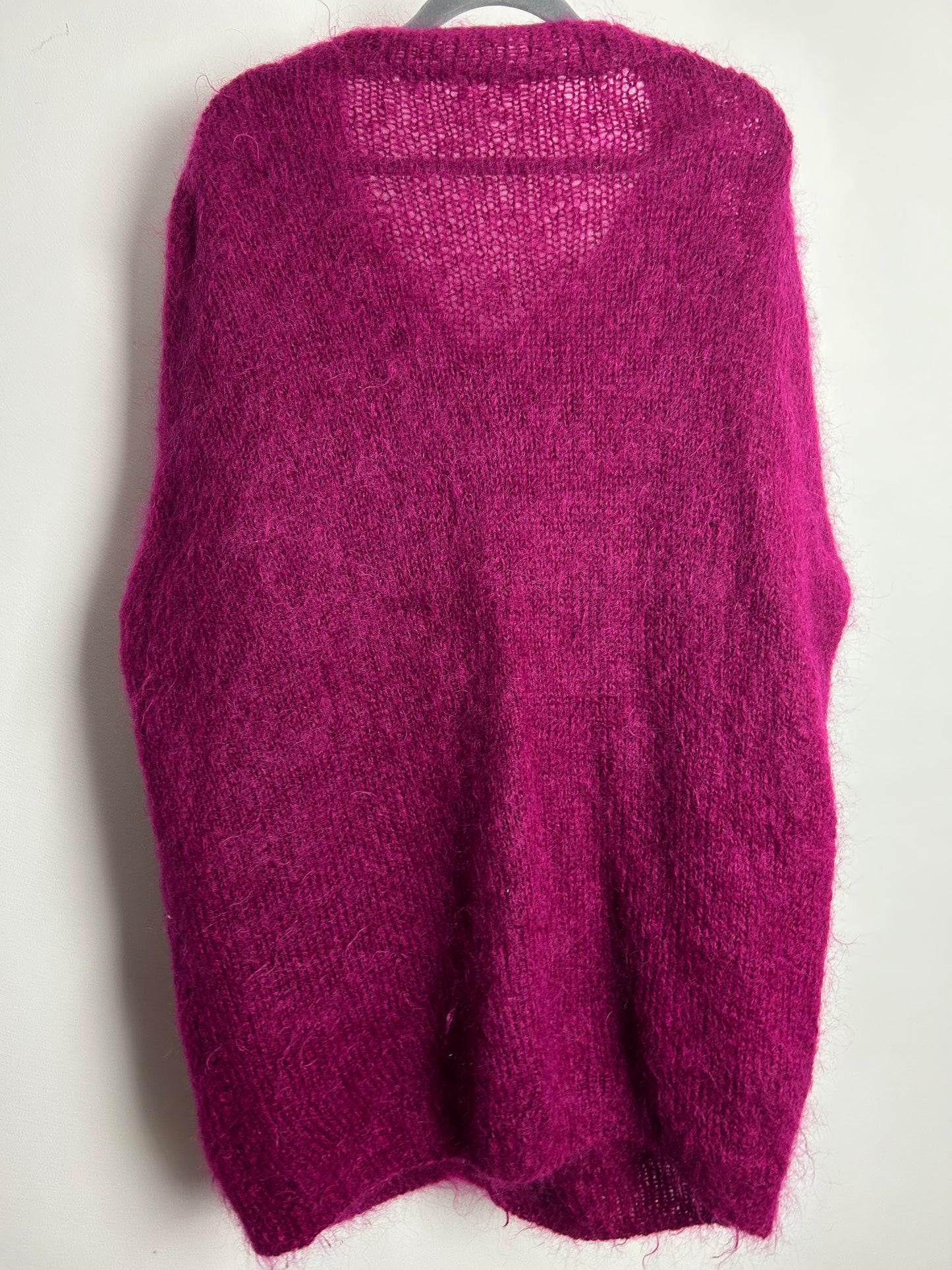 Vintage 1980s One Size Up To 16 Slouchy Overized Magenta Mohair Mix Long Line Cardigan