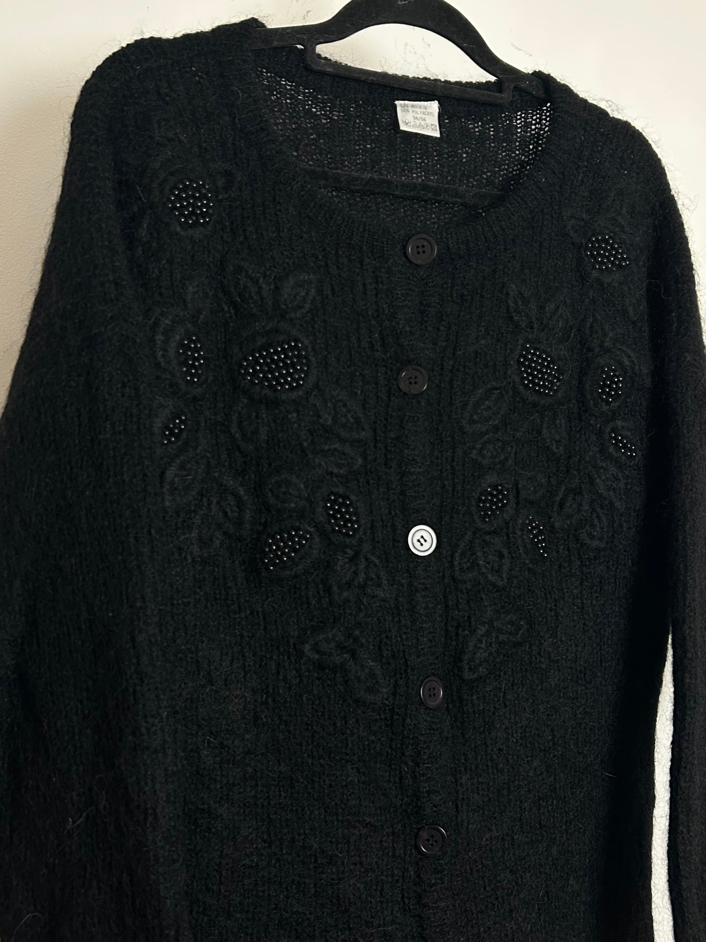 Vintage 1980s Up To Size 16 Black Mohair Mix Bead Embellished Cardigan