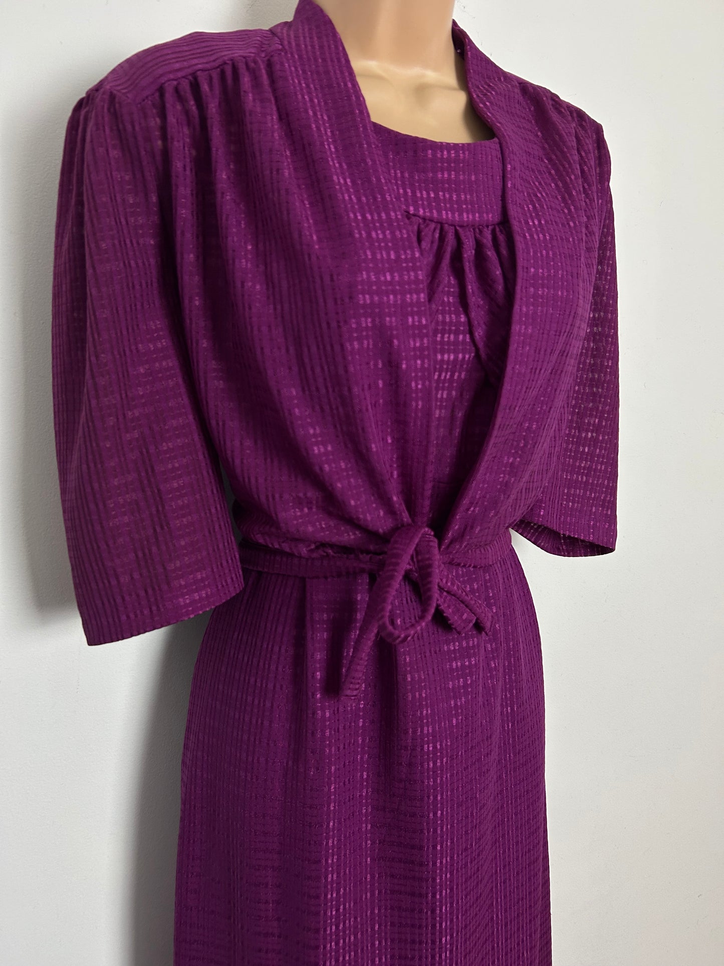 Vintage Late 1970s Size 12 Magenta Two Piece Maxi Dress With Matching Cover Up