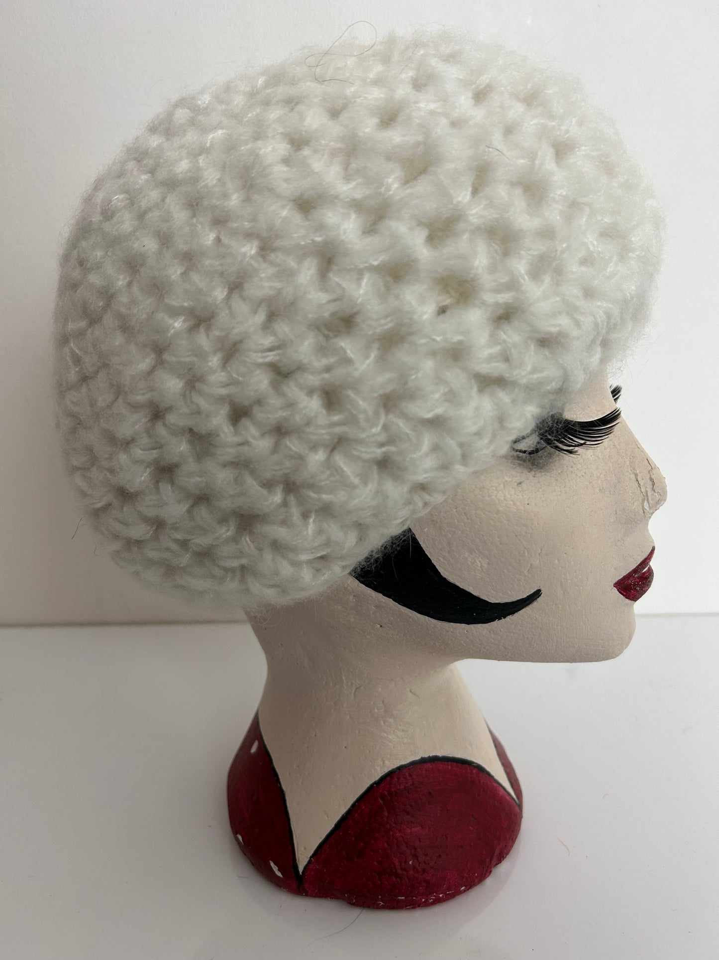 Vintage Winter White Angora & Wool Mix Semi Chunky Beret Beanie Style Reversible Hat
