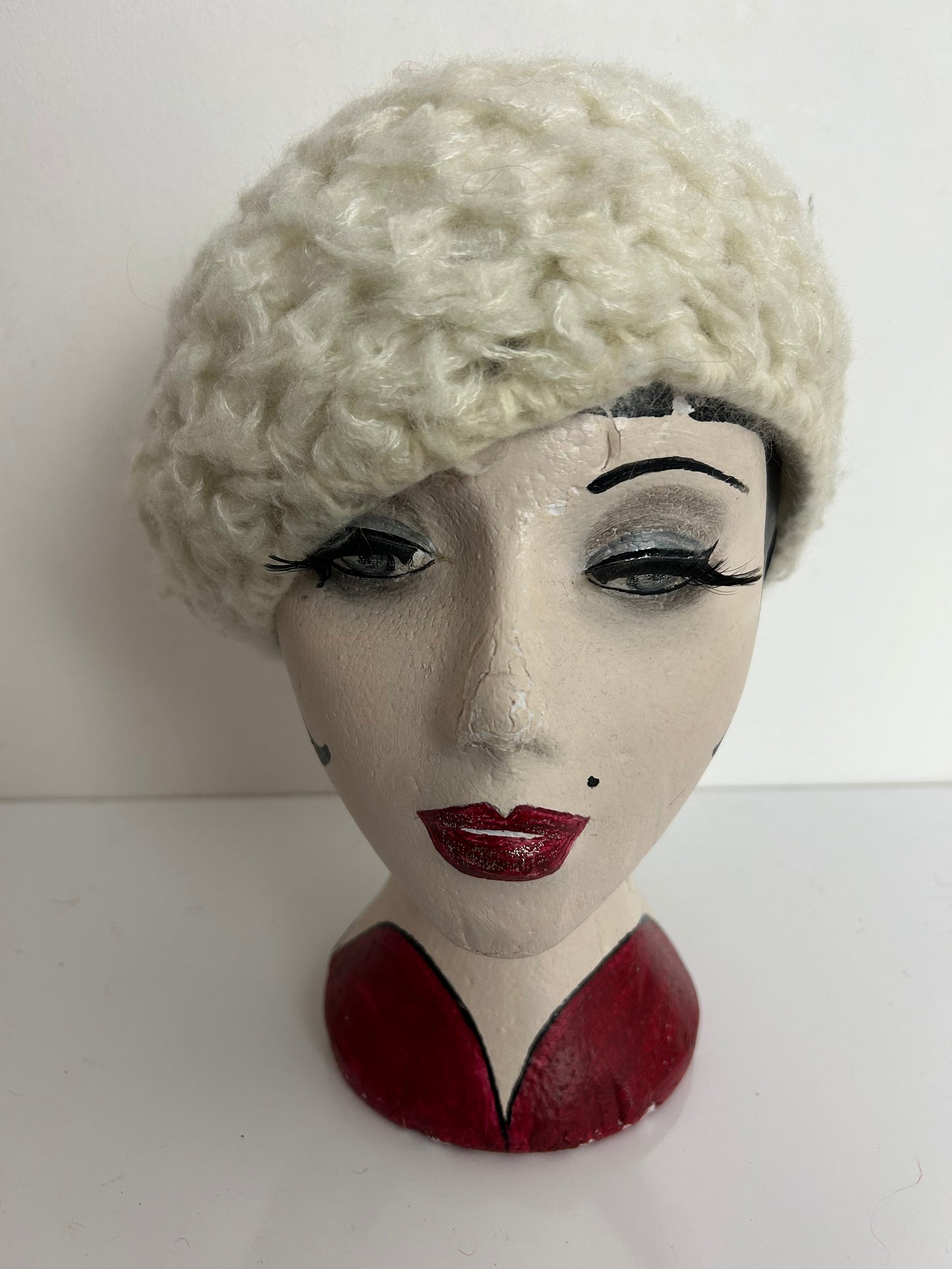 Vintage Winter White Angora & Wool Mix Reversible Beret/Beanie Style Hat