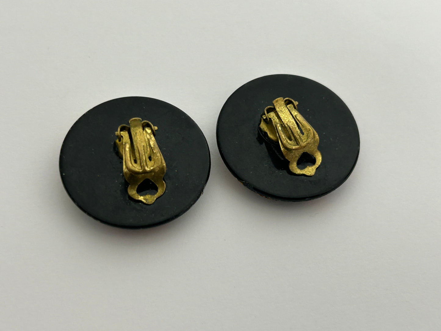 Vintage 1980s Blue Pink & Green Floral Glittery Large Round Clip On Earrings