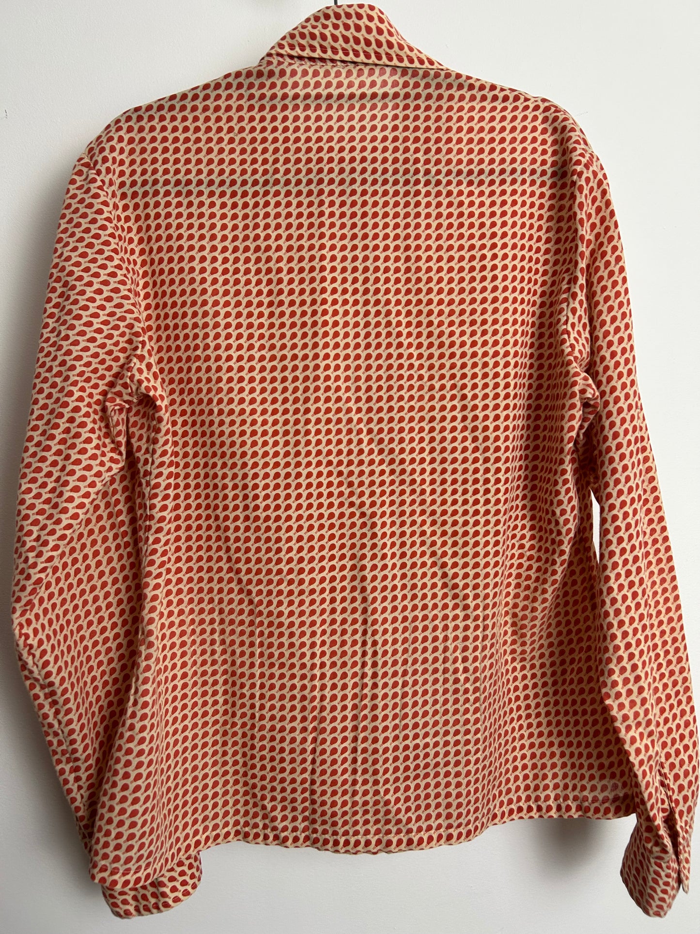Vintage 1970s JC PENNEY Size 14 Beige & Terracotta Lightbulb Novelty Print Long Sleeve Cotton Mix Shirt