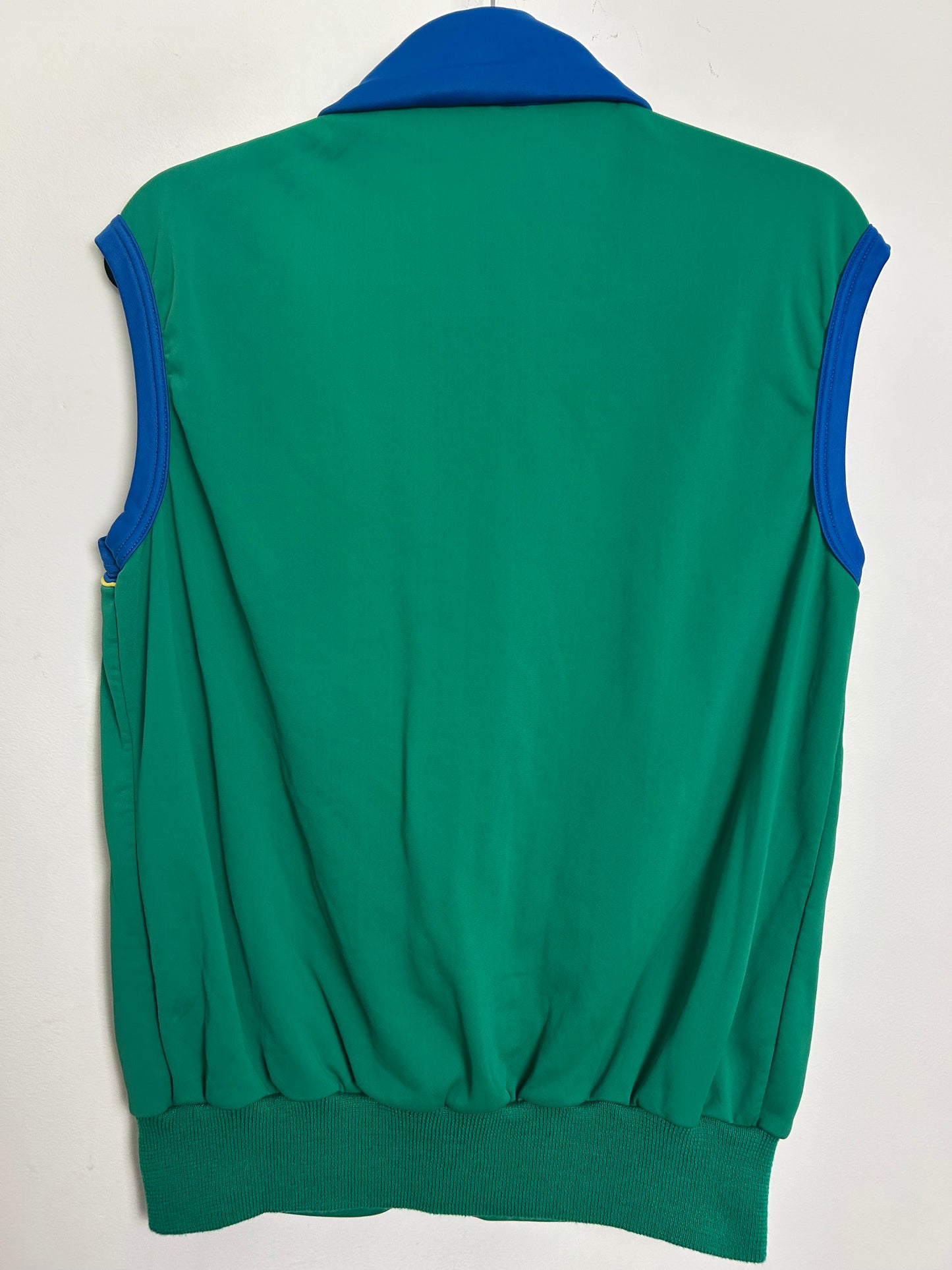 Vintage WILSON PROSTAFF Tennis-Wear Size 12 Blue Green & Yellow Retro Sleeveless Gilet Windbreaker