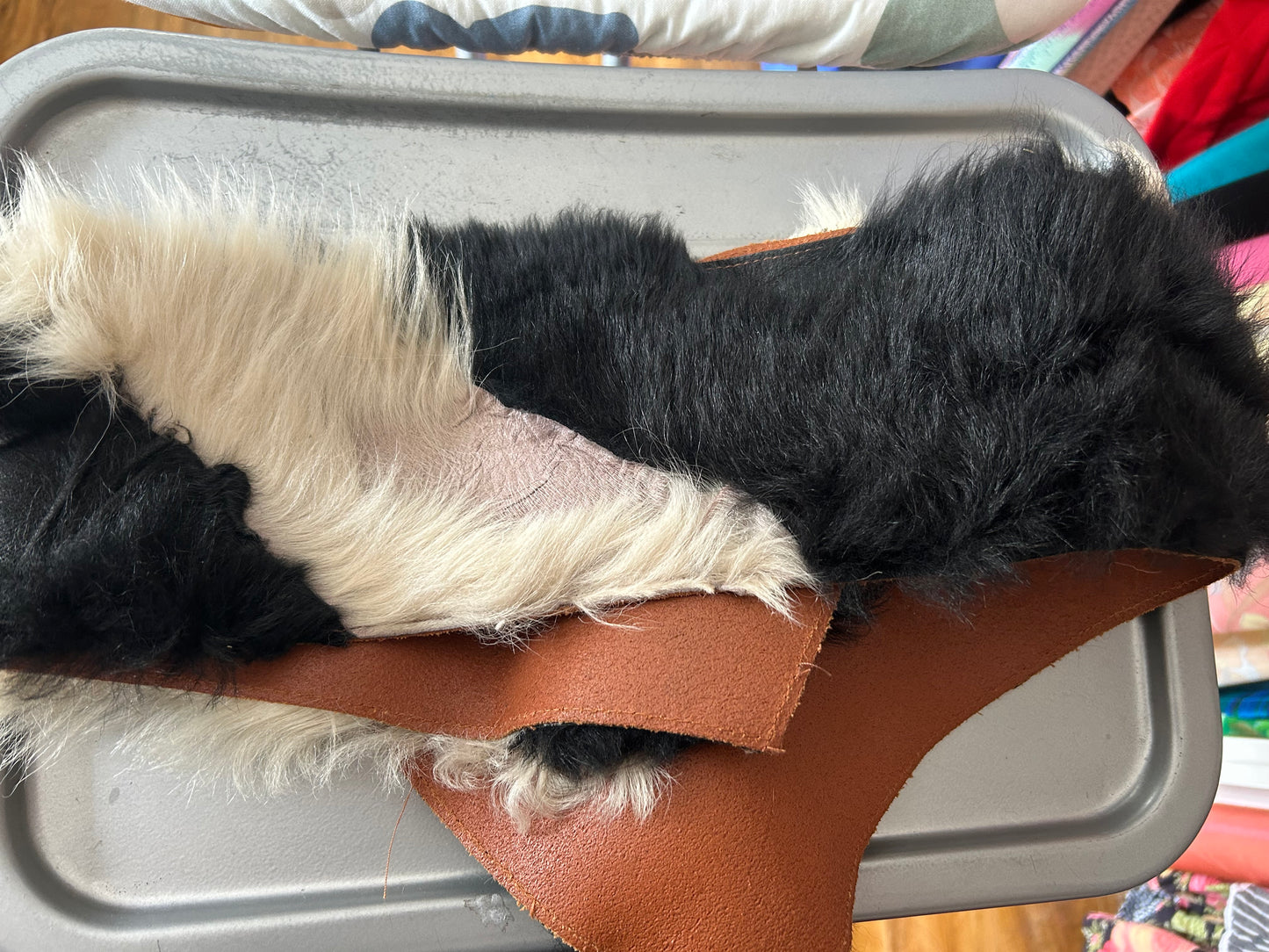 Vintage 1970s Black & White Fur Very Wide Belted Western Style Belt Size 8-12