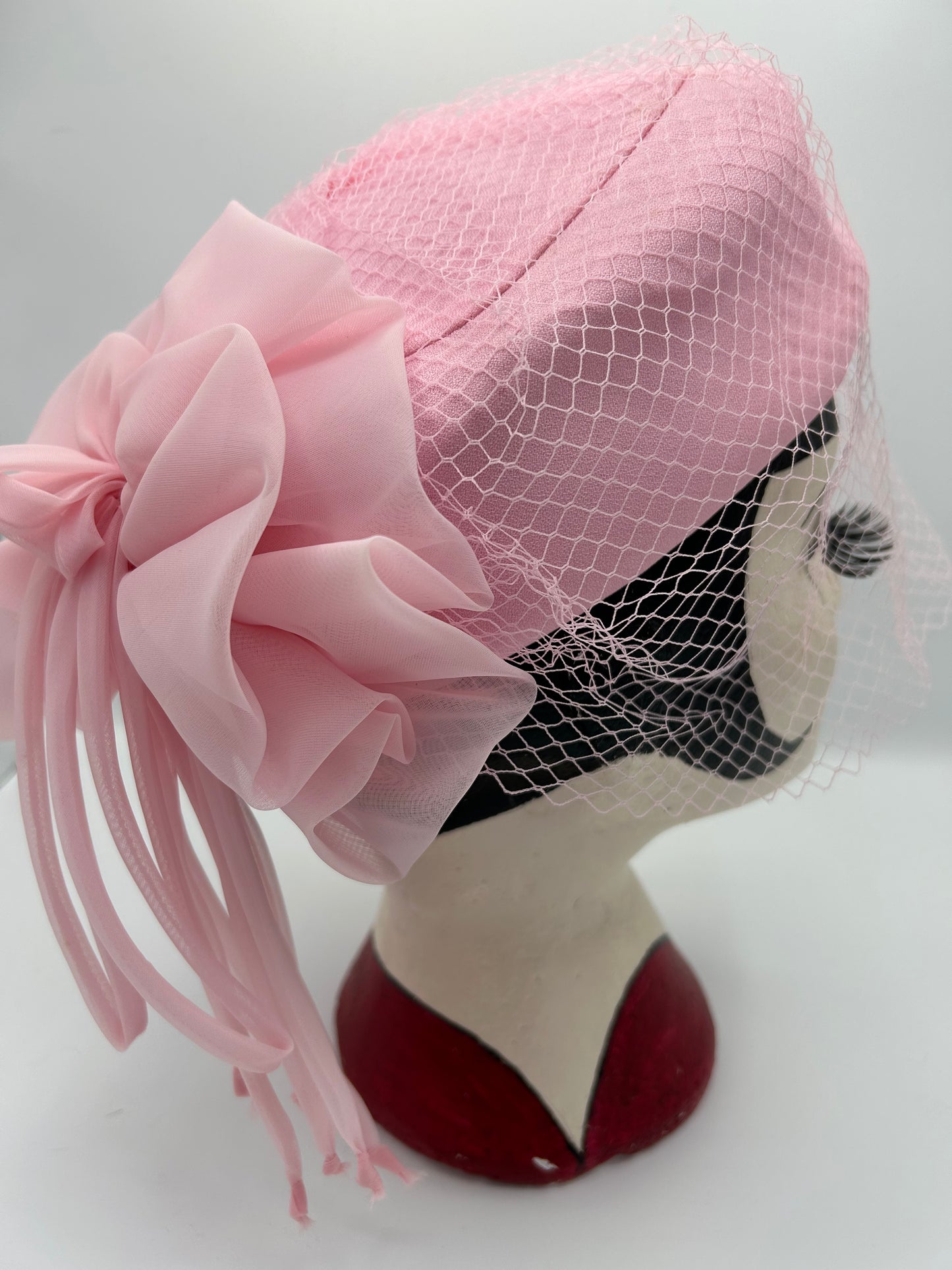 Vintage KANGOL Designs Pink Net Covered Pill Box Hat