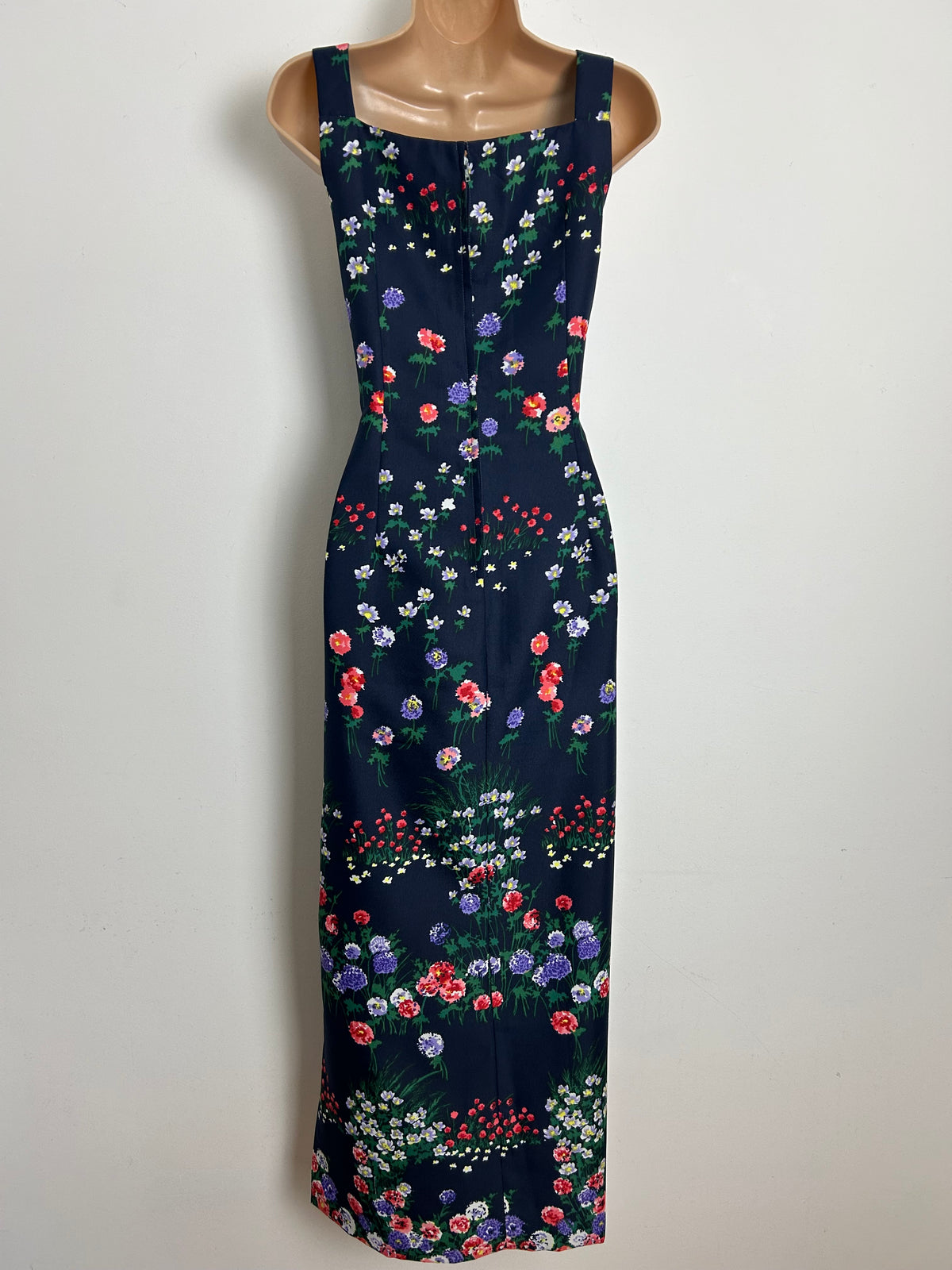 Vintage 1970s Size 12 Pretty Navy Blue Lilac & Red Floral Print Maxi D ...